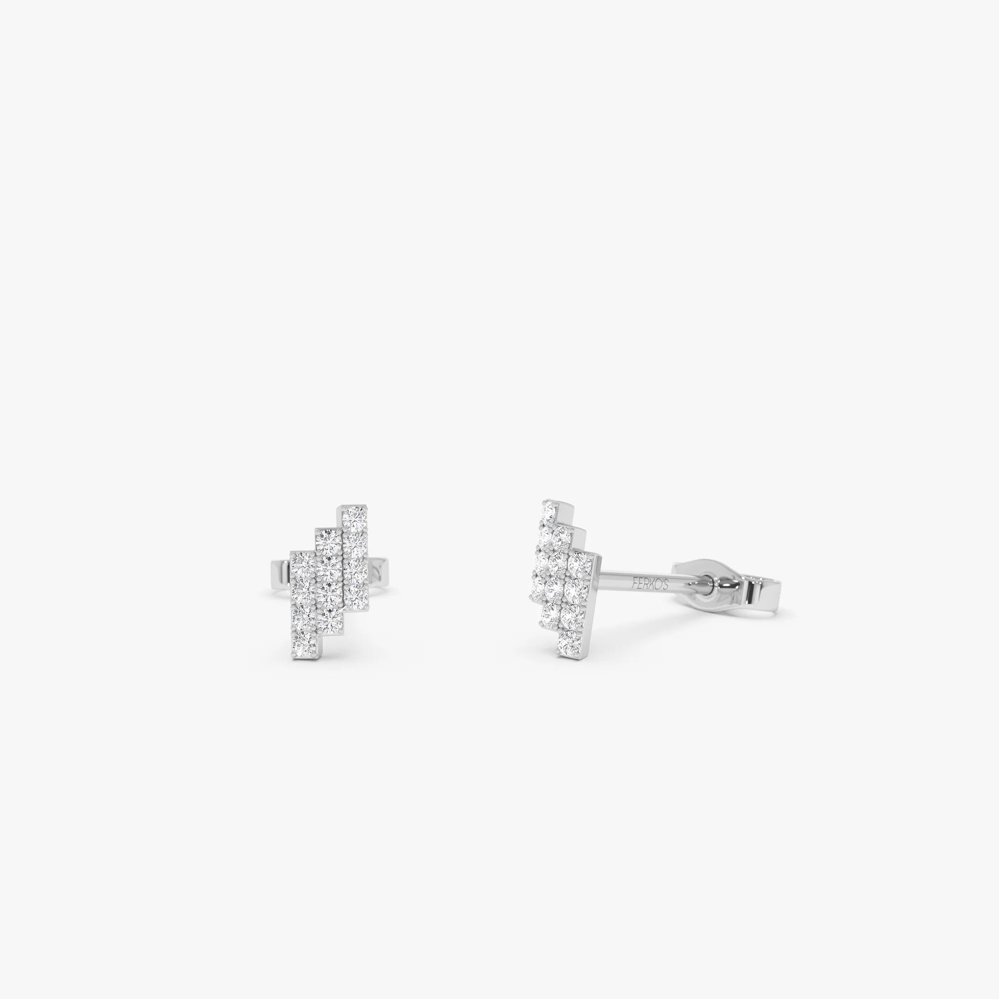 14k Diamond Step Design Geometric Stud Earrings - Image 5