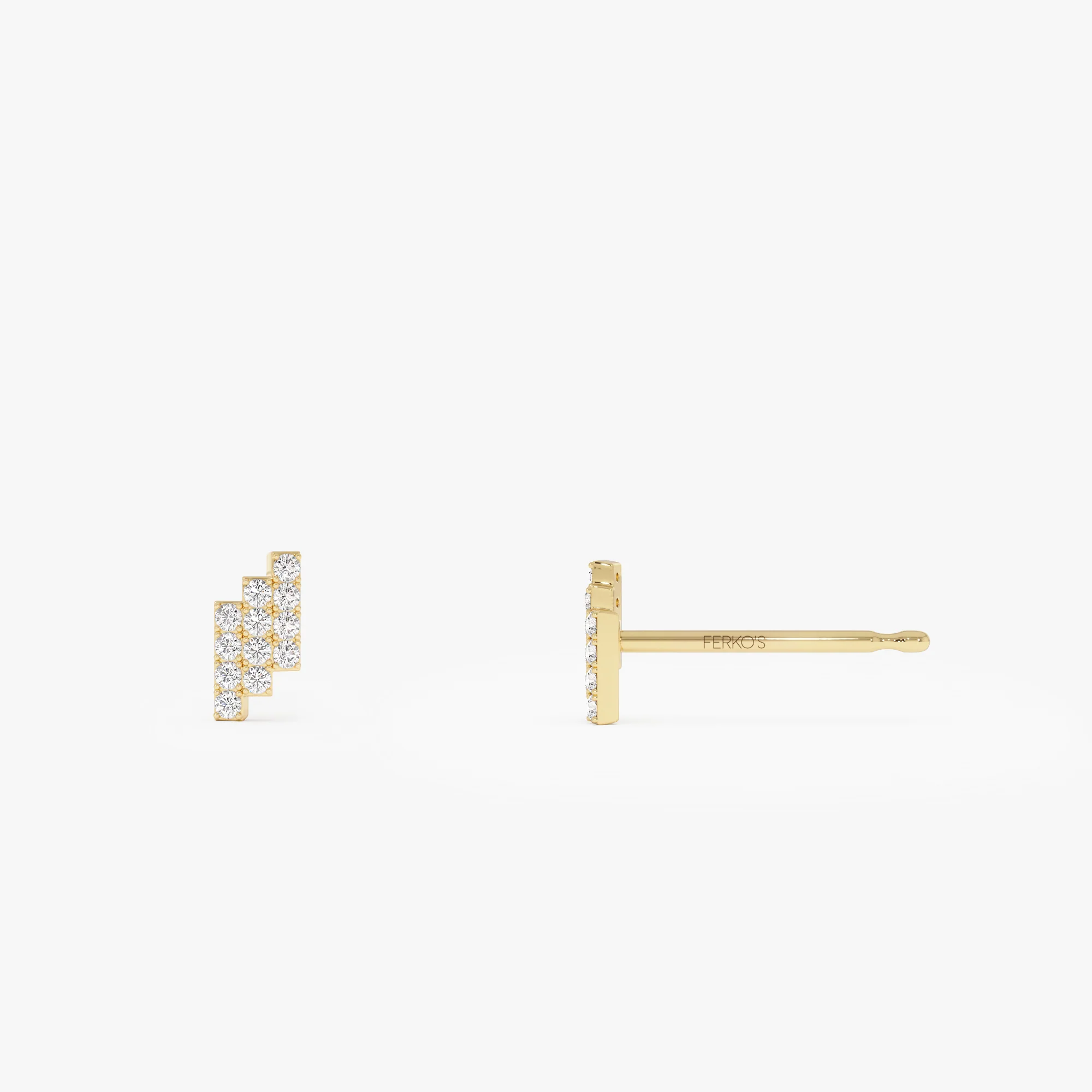14k Diamond Step Design Geometric Stud Earrings - Image 6
