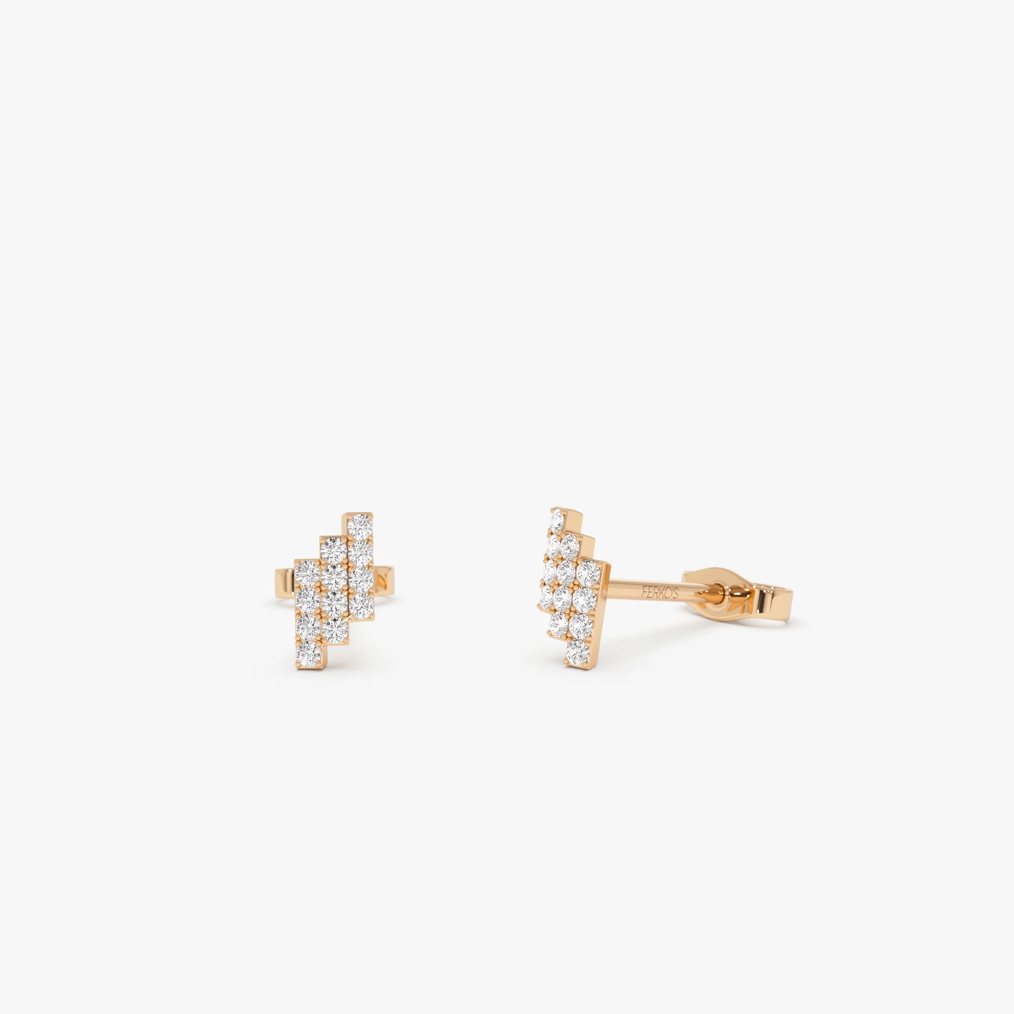 14k Diamond Step Design Geometric Stud Earrings - Image 7