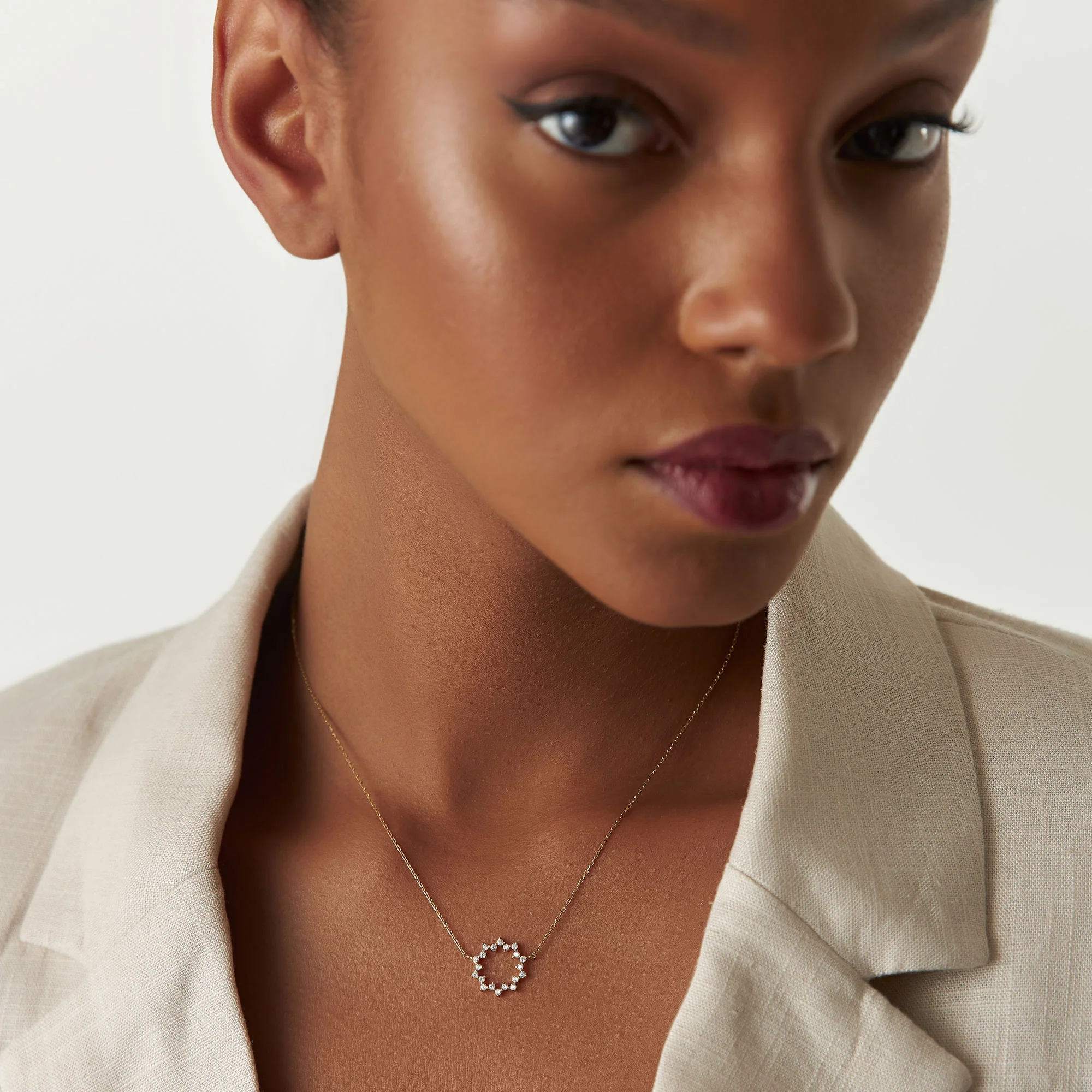 14k Diamond Sun Circle Necklace - Image 3