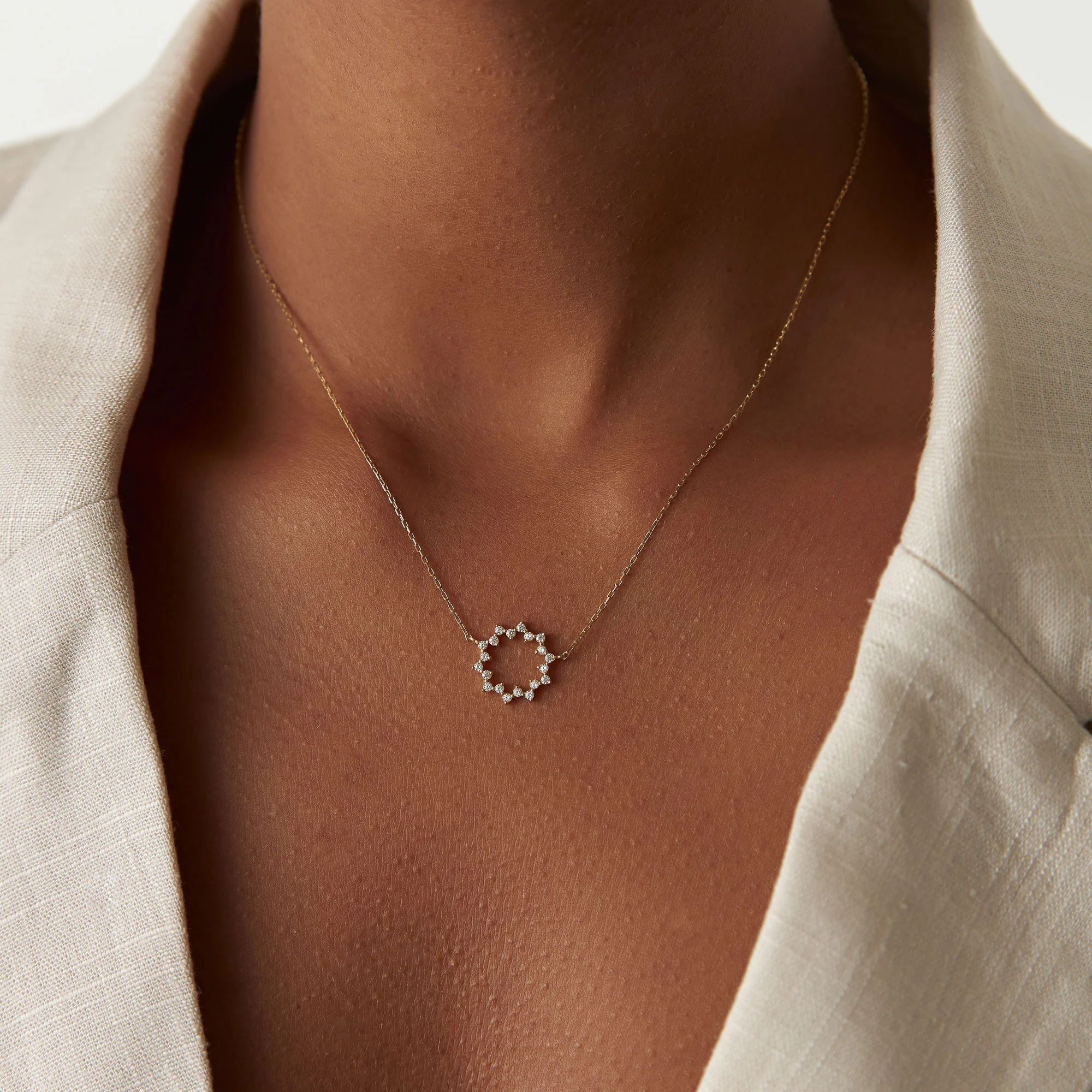 14k Diamond Sun Circle Necklace - Image 4