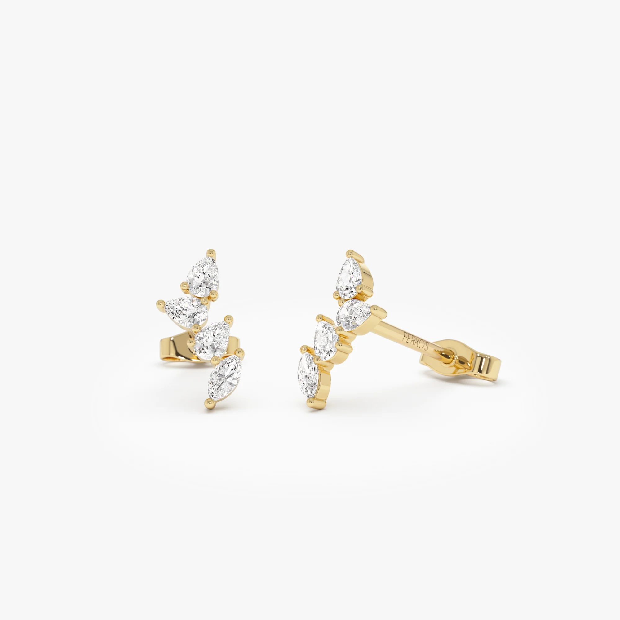 14k Diamond Vine Stud Earrings
