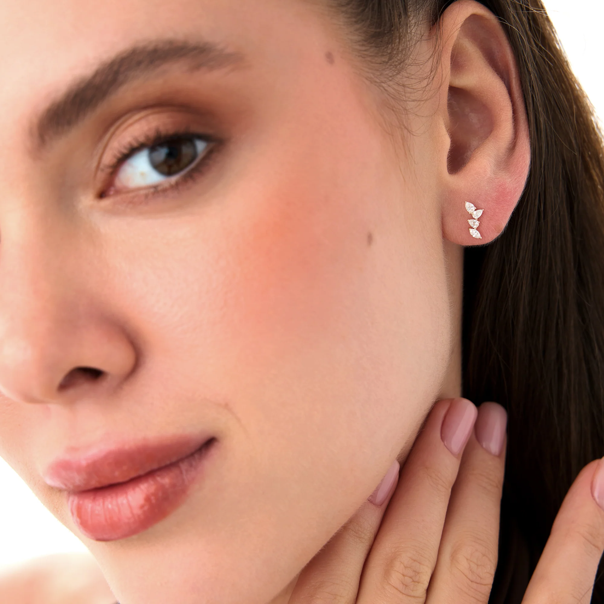 14k Diamond Vine Stud Earrings - Image 2