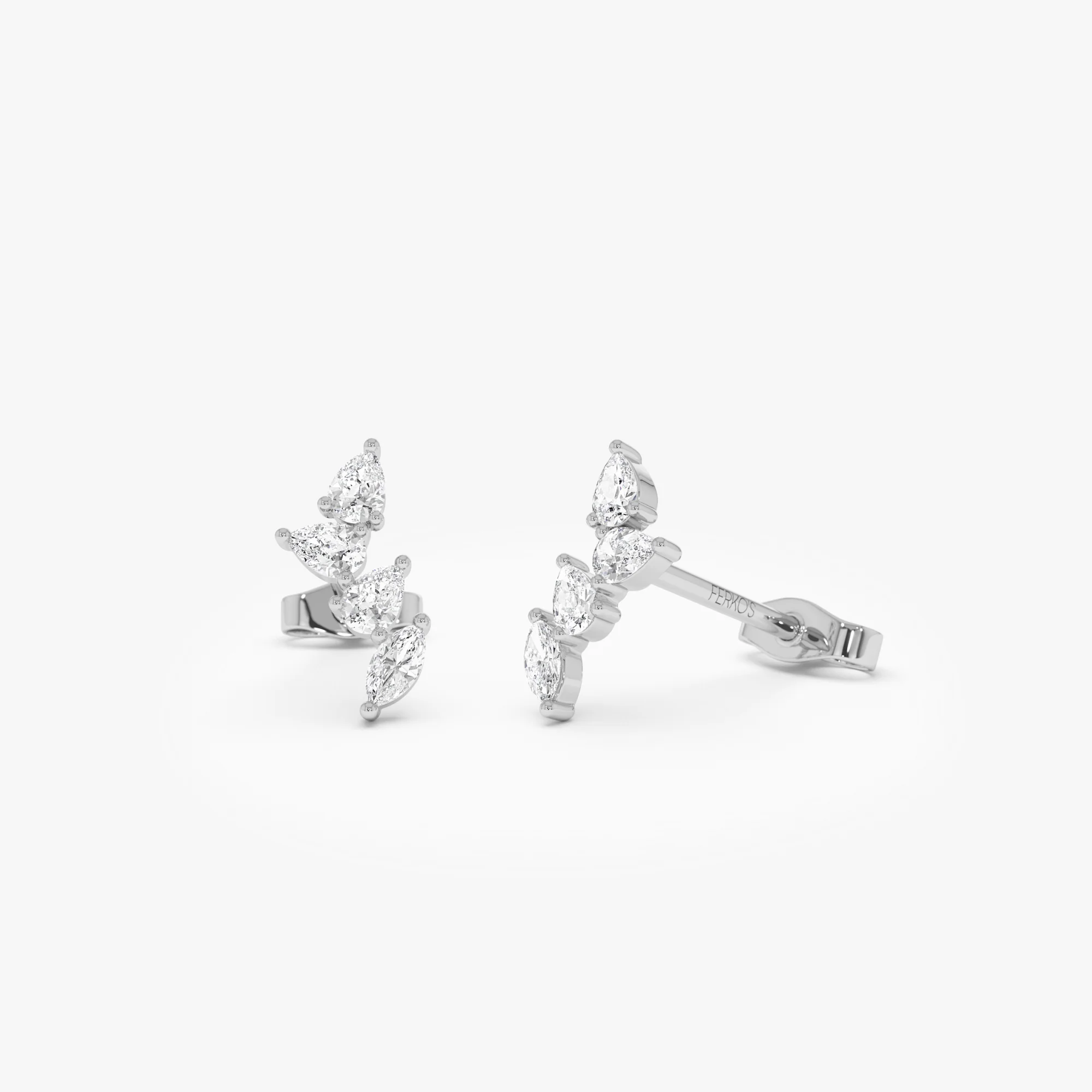 14k Diamond Vine Stud Earrings - Image 5
