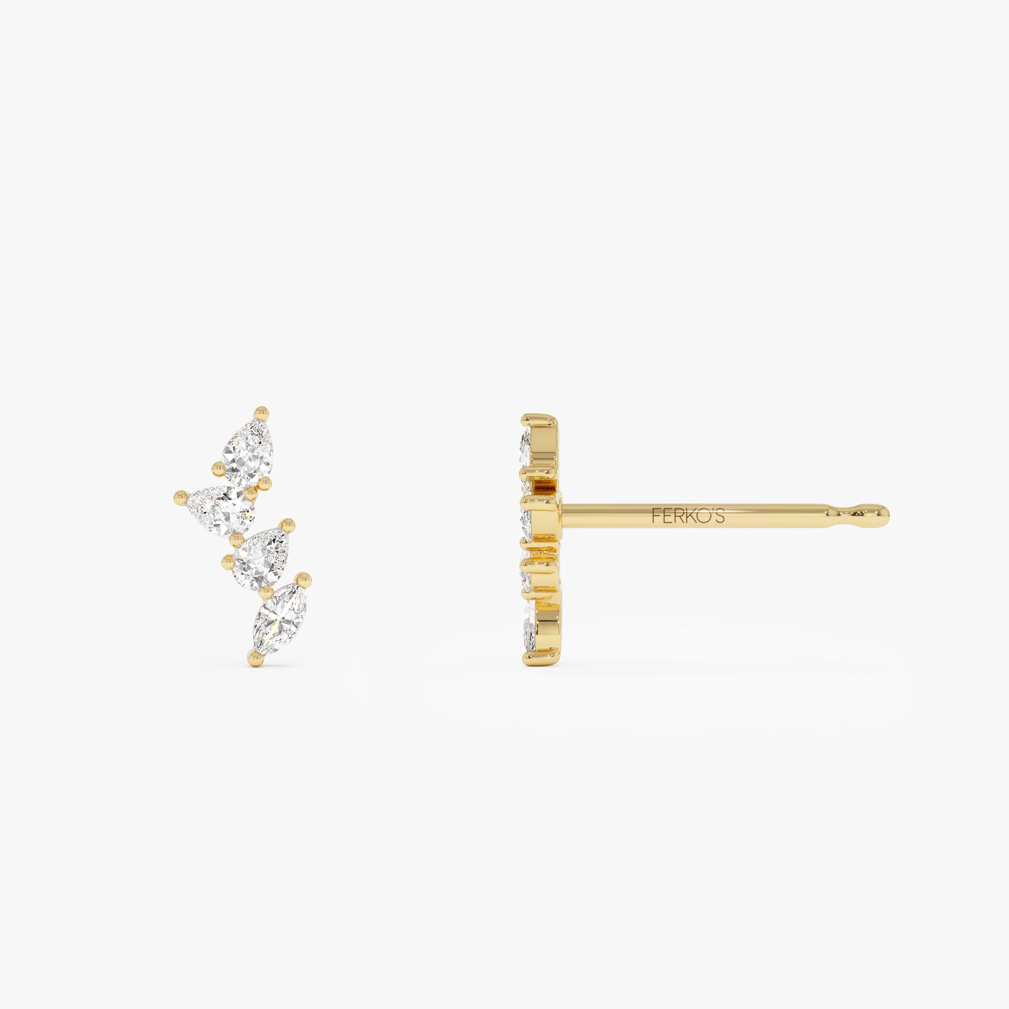 14k Diamond Vine Stud Earrings - Image 6