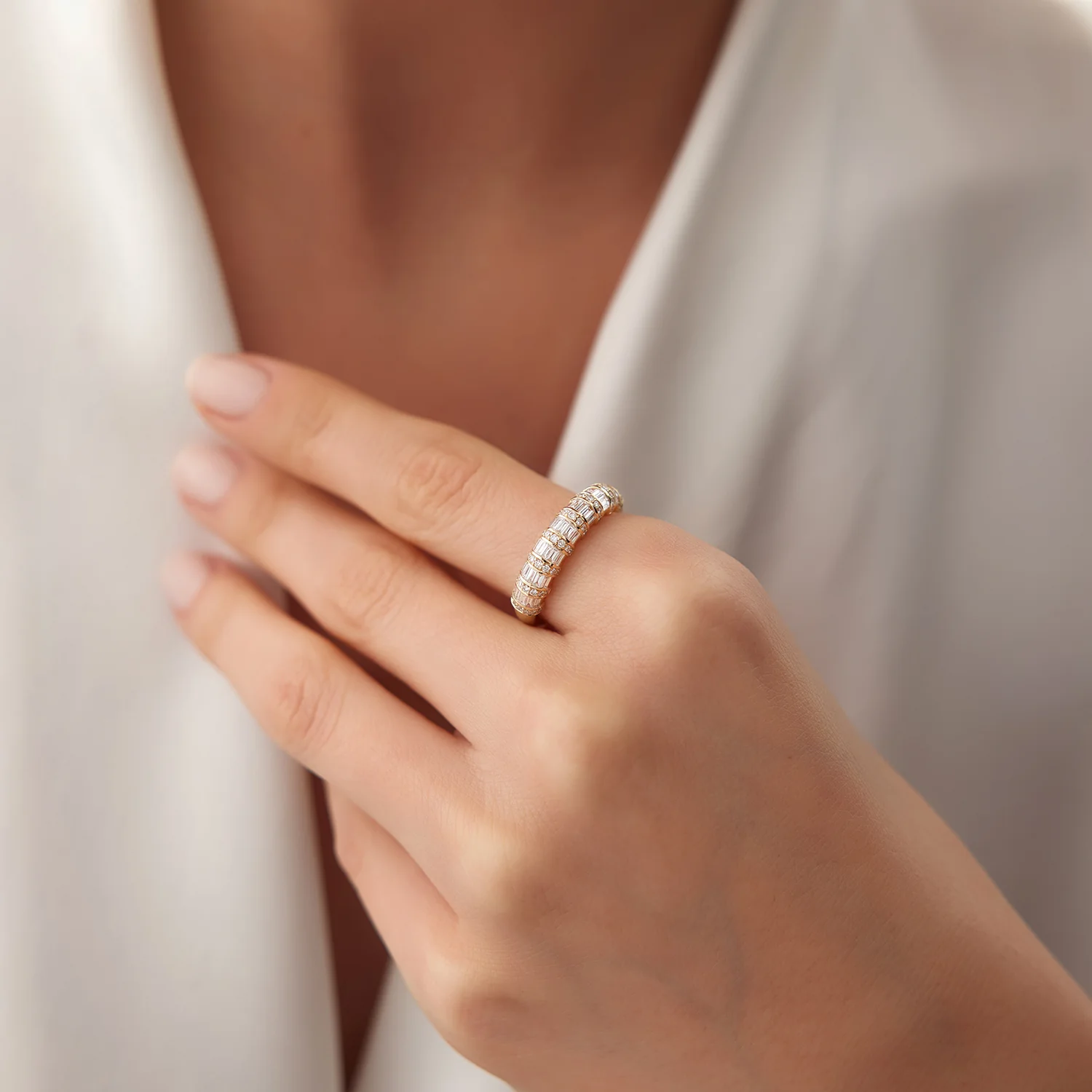 14k Dome Baguette Diamond Women's Anniversary Ring - Image 10
