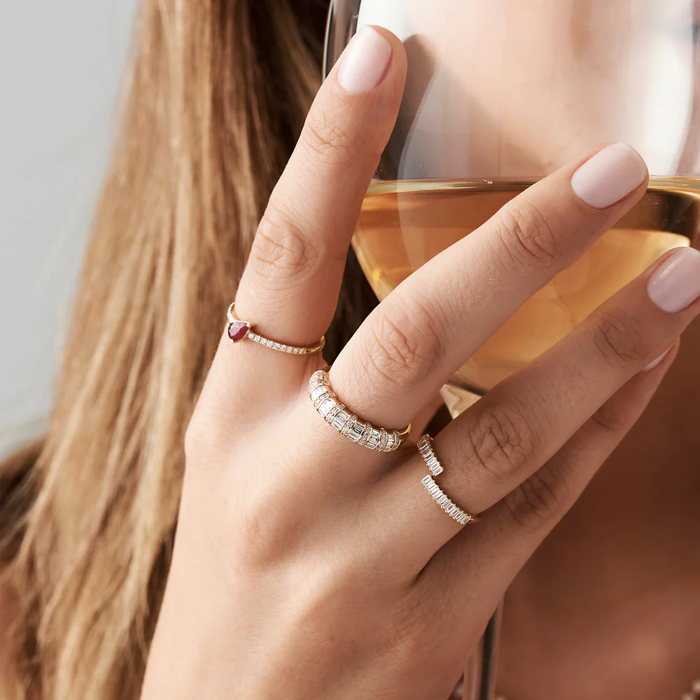 14k Dome Baguette Diamond Women's Anniversary Ring - Image 3
