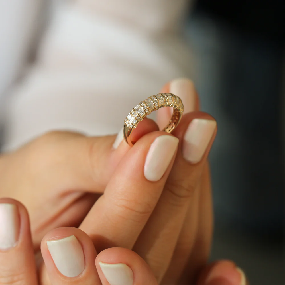 14k Dome Baguette Diamond Women's Anniversary Ring - Image 5