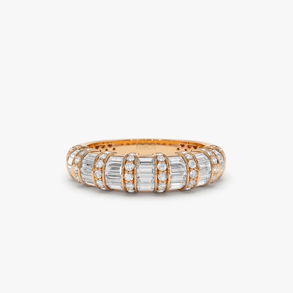 14k Dome Baguette Diamond Women's Anniversary Ring - Image 6