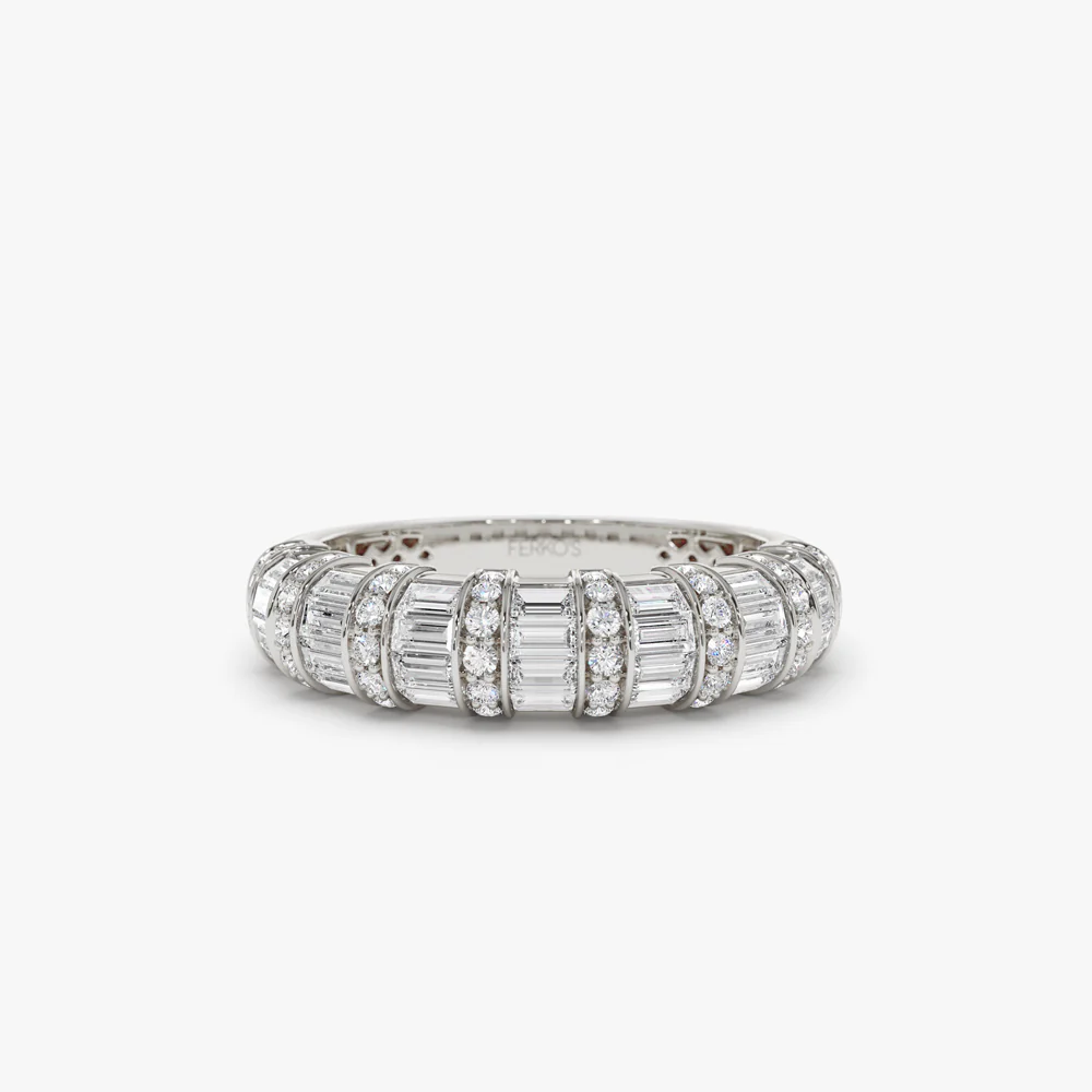 14k Dome Baguette Diamond Women's Anniversary Ring - Image 7