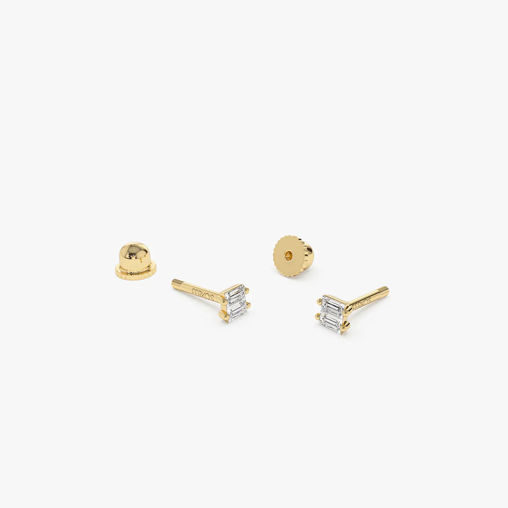 14k Double Baguette Diamond Helix Piercing - Image 5