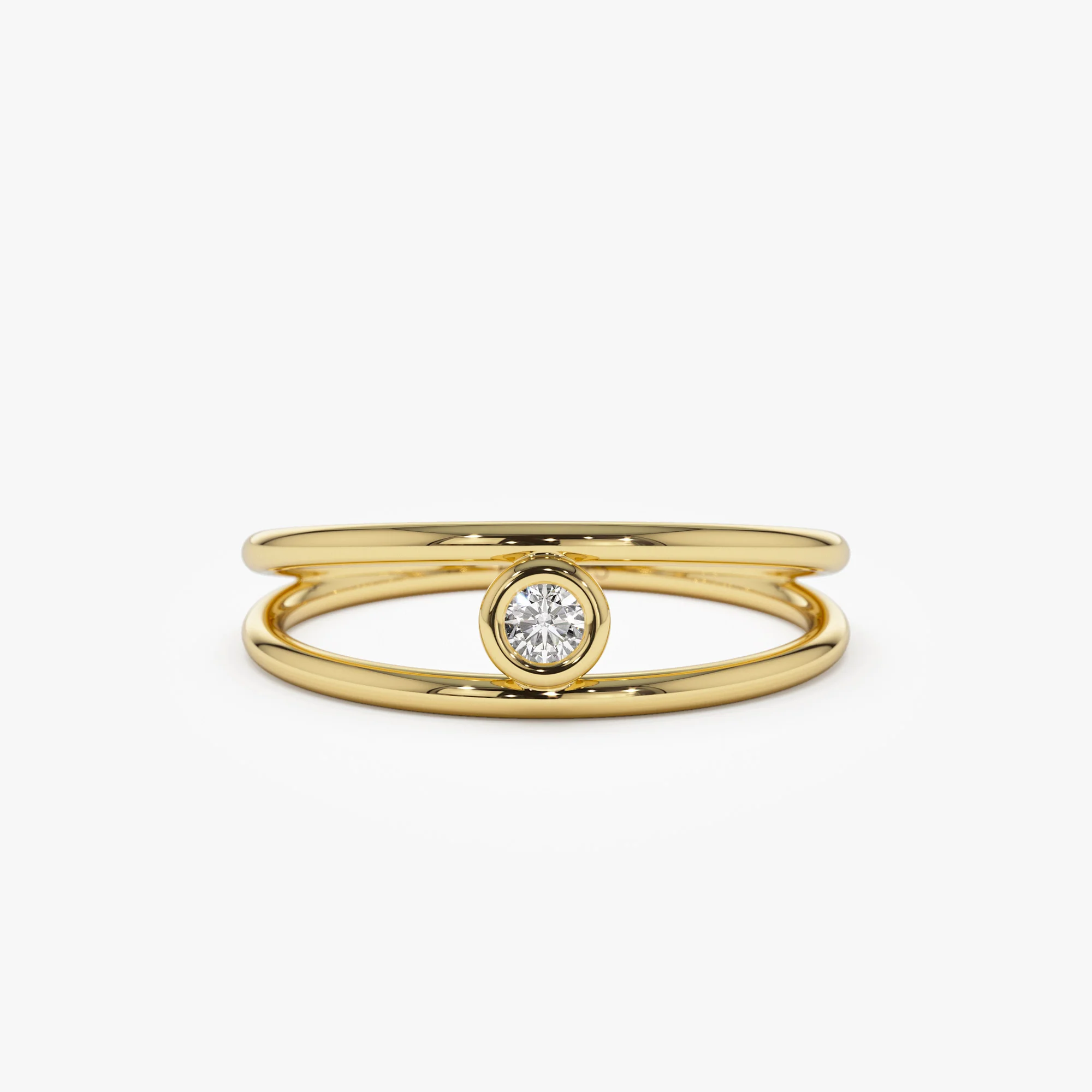 14k Double Band Bezel Setting Diamond Solitaire Ring