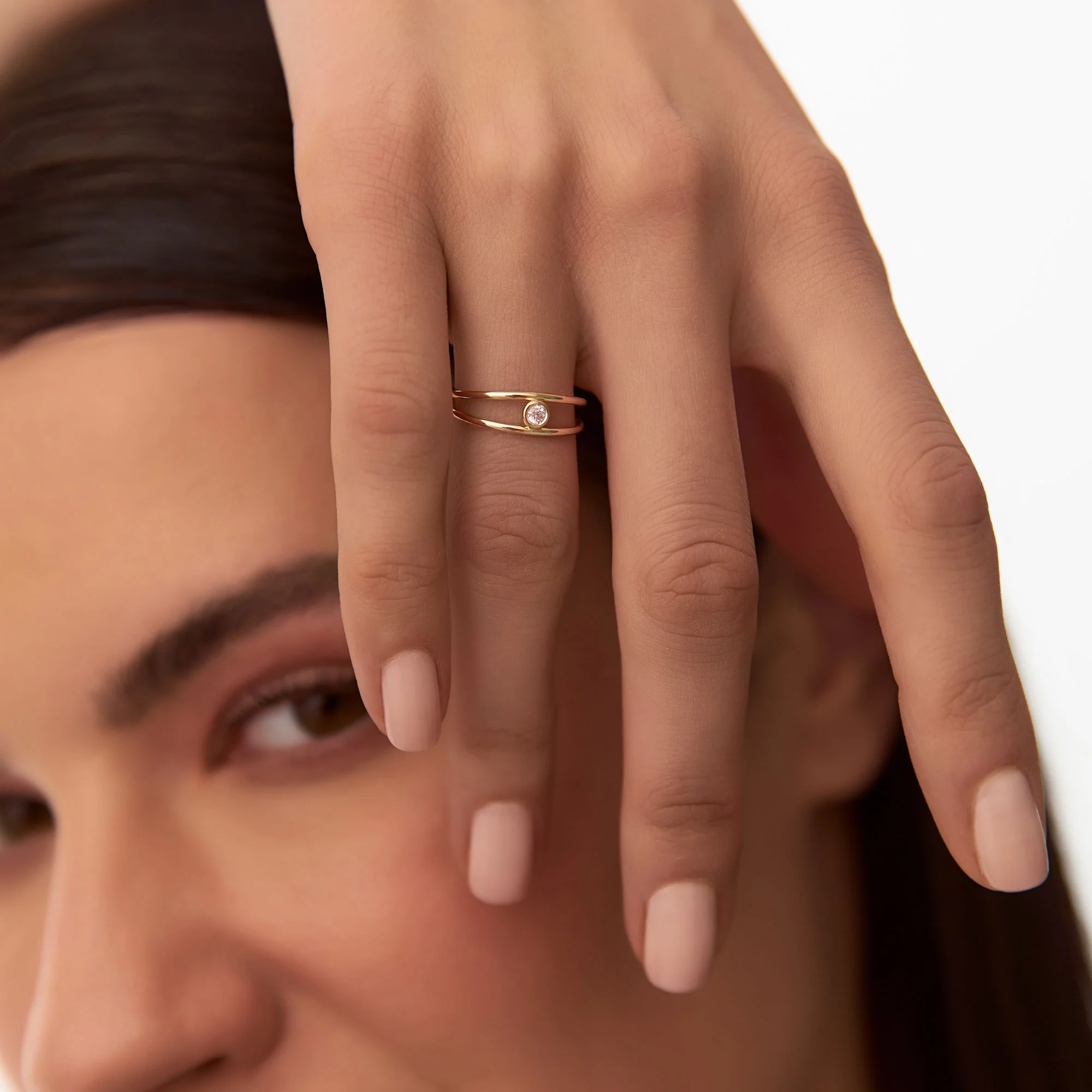 14k Double Band Bezel Setting Diamond Solitaire Ring - Image 3