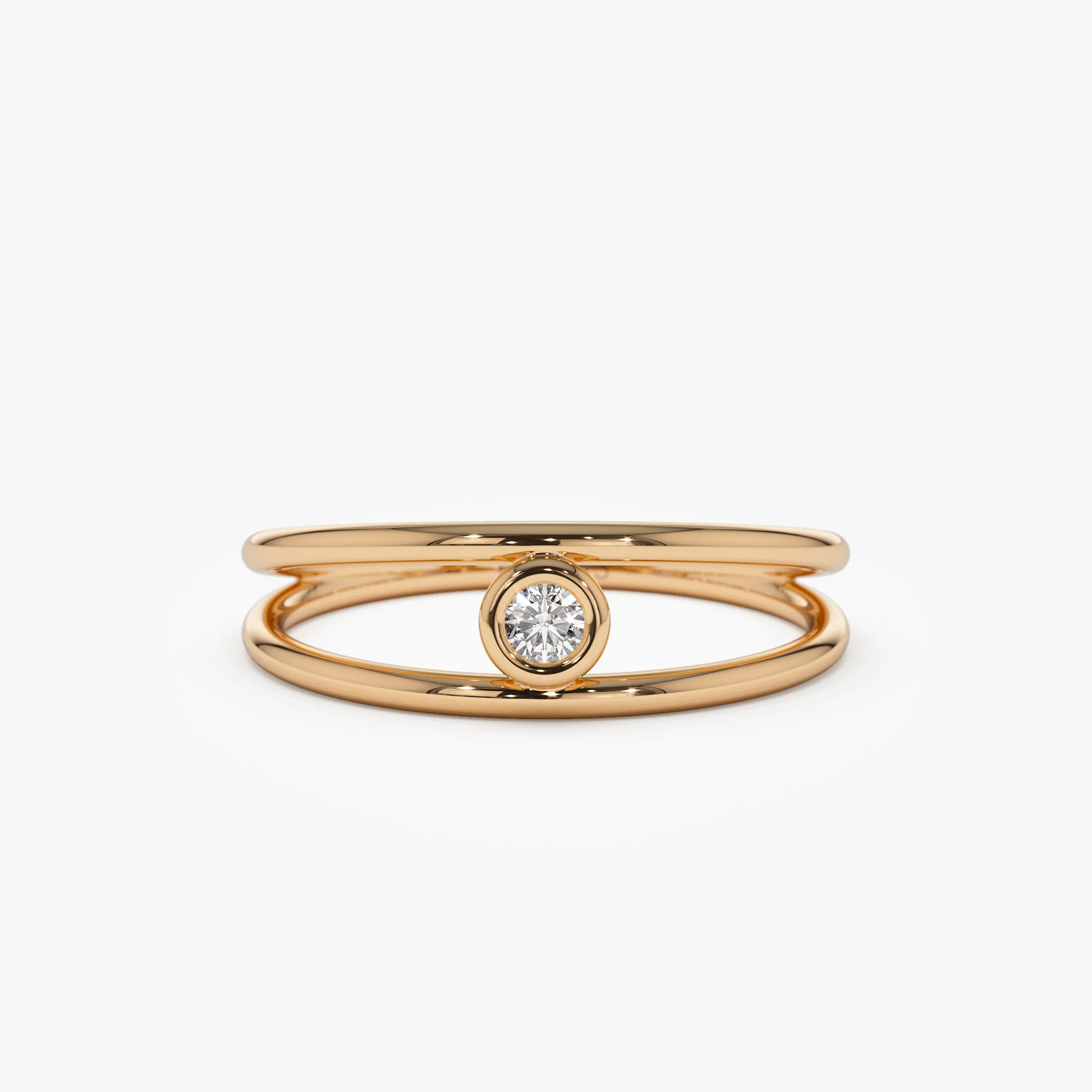 14k Double Band Bezel Setting Diamond Solitaire Ring - Image 4