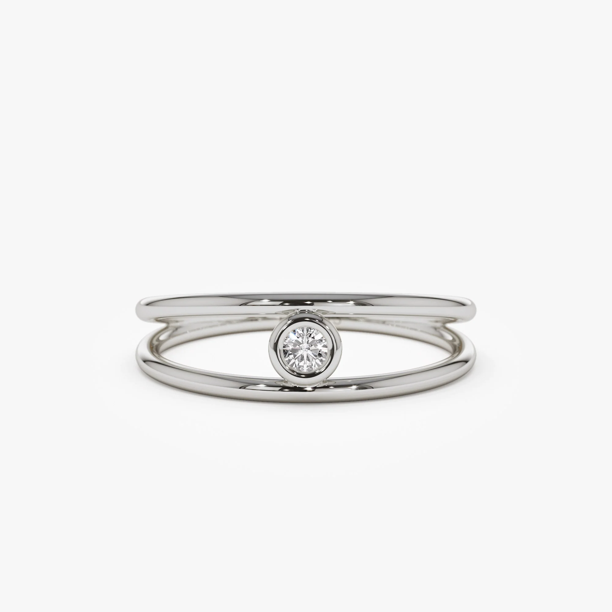 14k Double Band Bezel Setting Diamond Solitaire Ring - Image 5