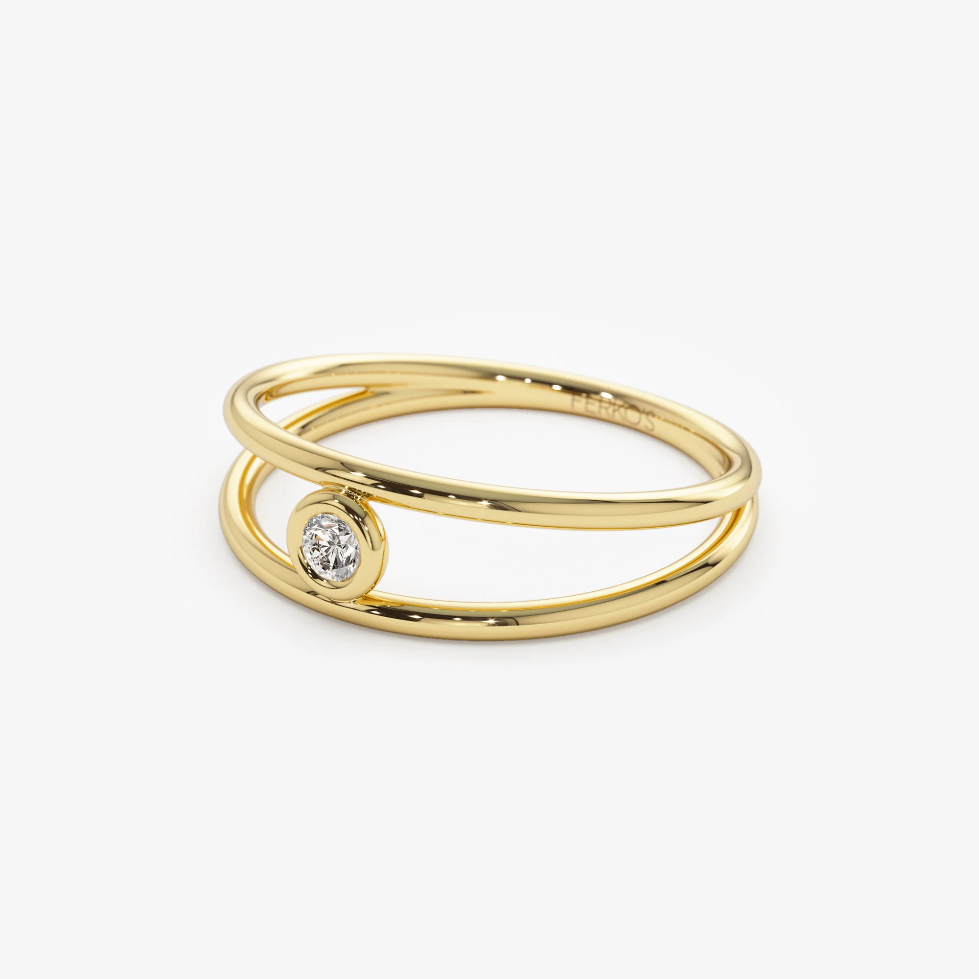 14k Double Band Bezel Setting Diamond Solitaire Ring - Image 6