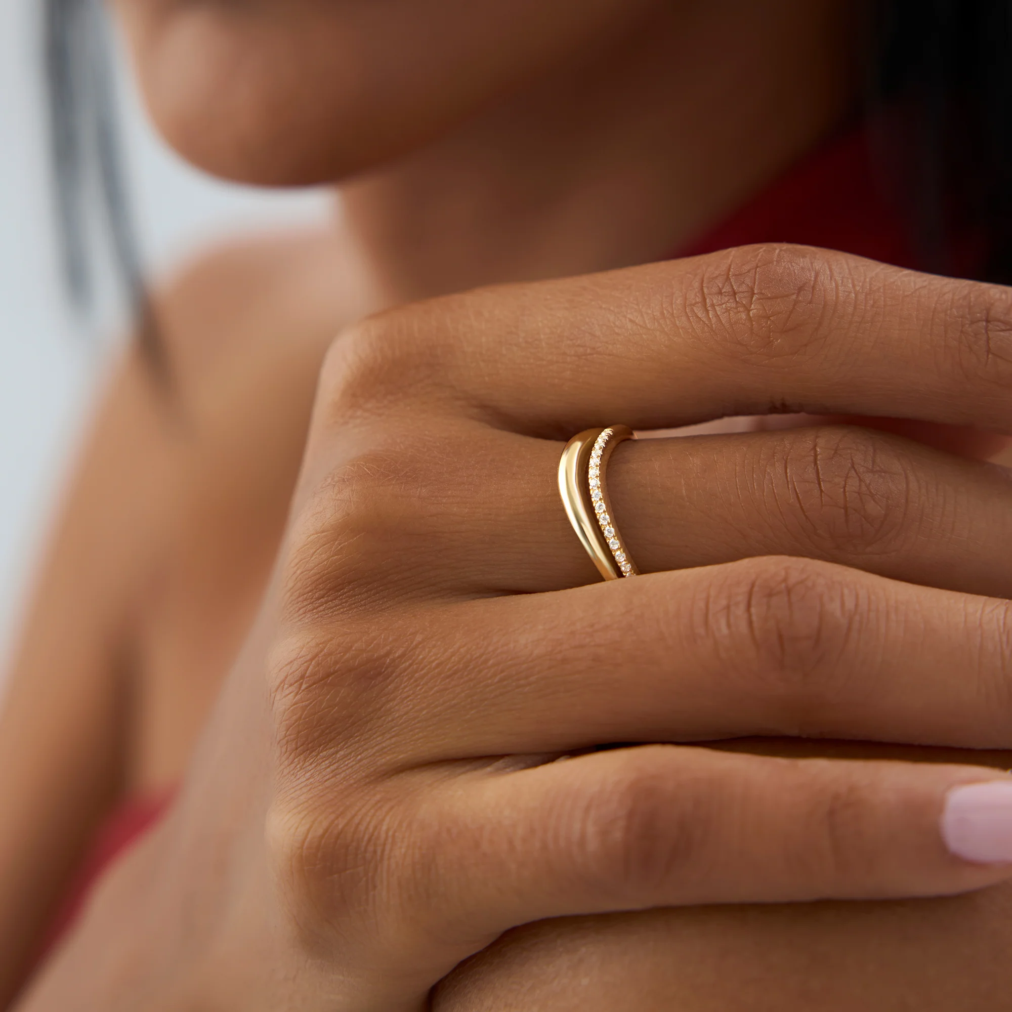 14k  Double Ring Waive Design Diamond Ring - Image 3