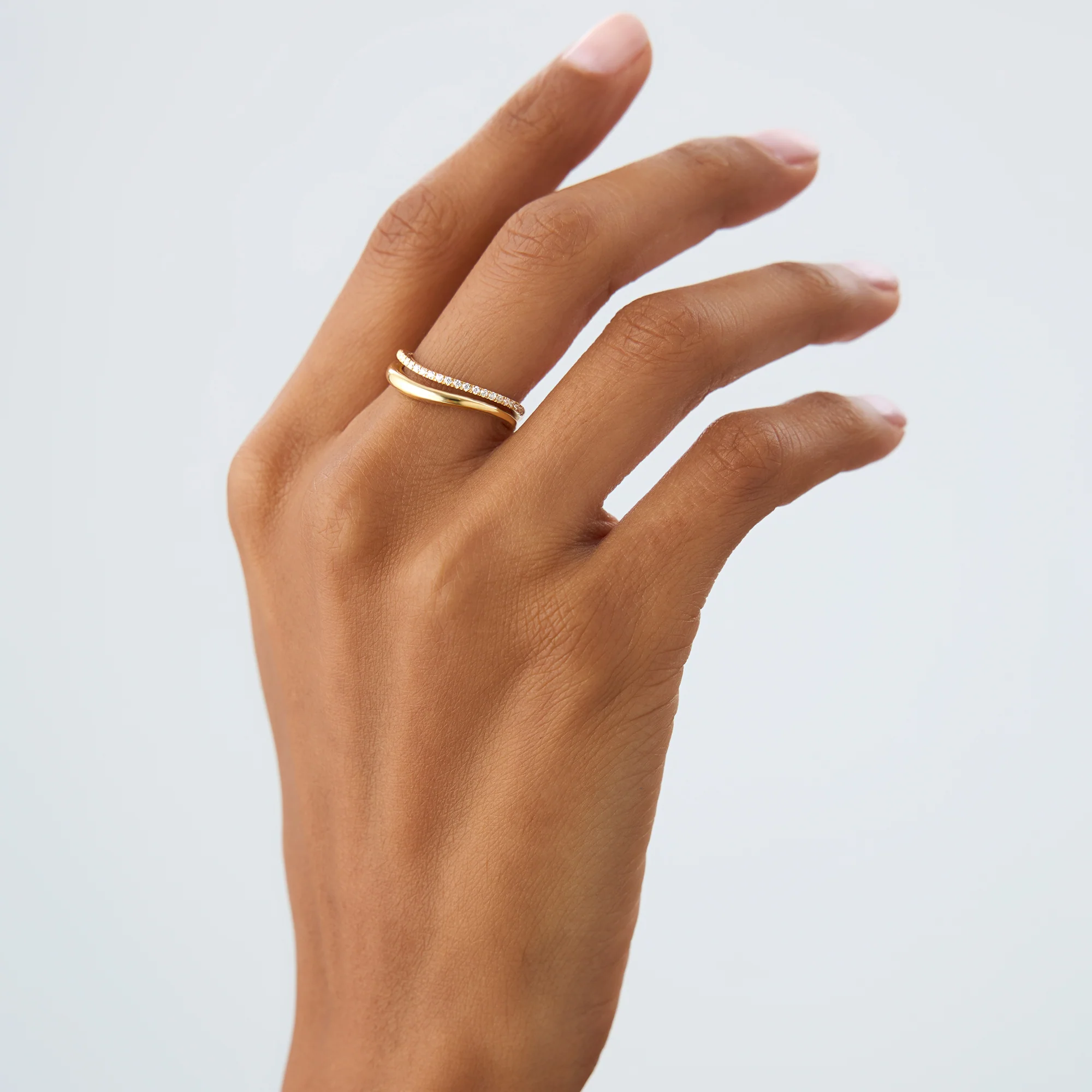 14k  Double Ring Waive Design Diamond Ring - Image 4