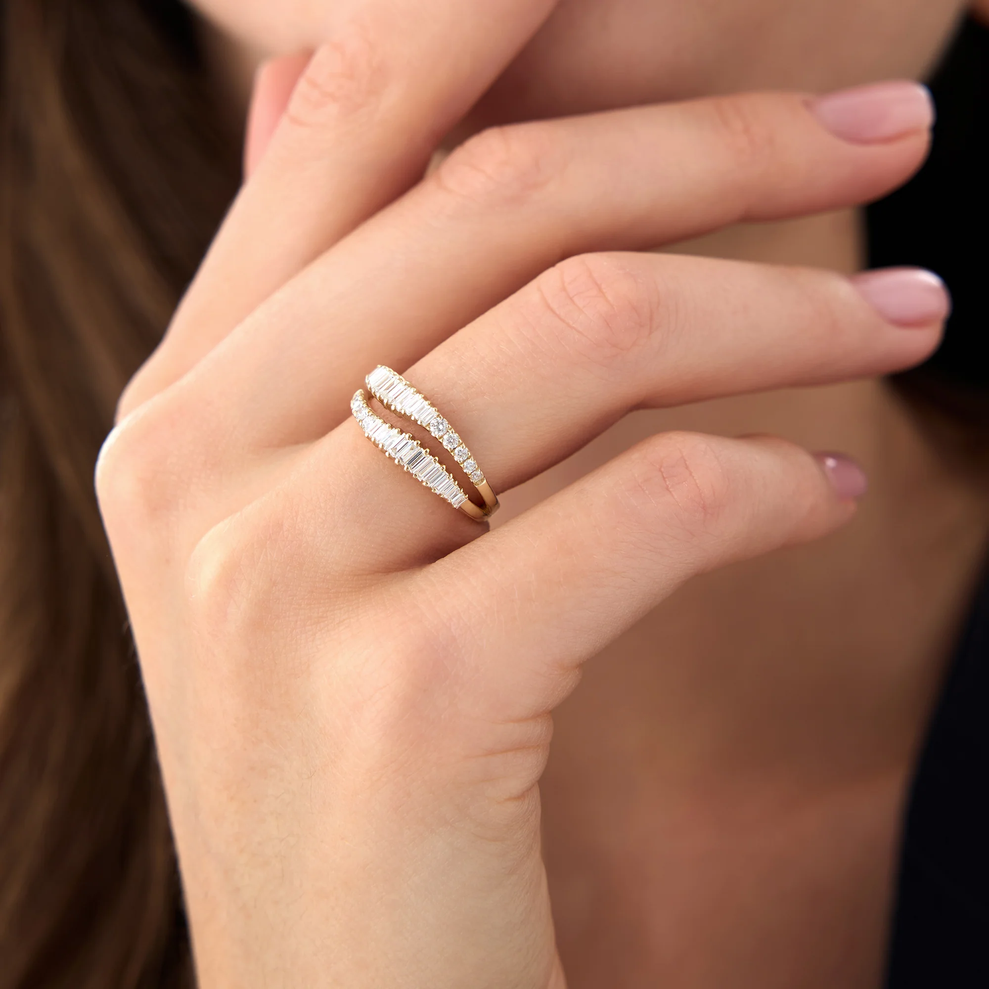 14k Double Row Baguette Diamond Statement Ring - Image 2