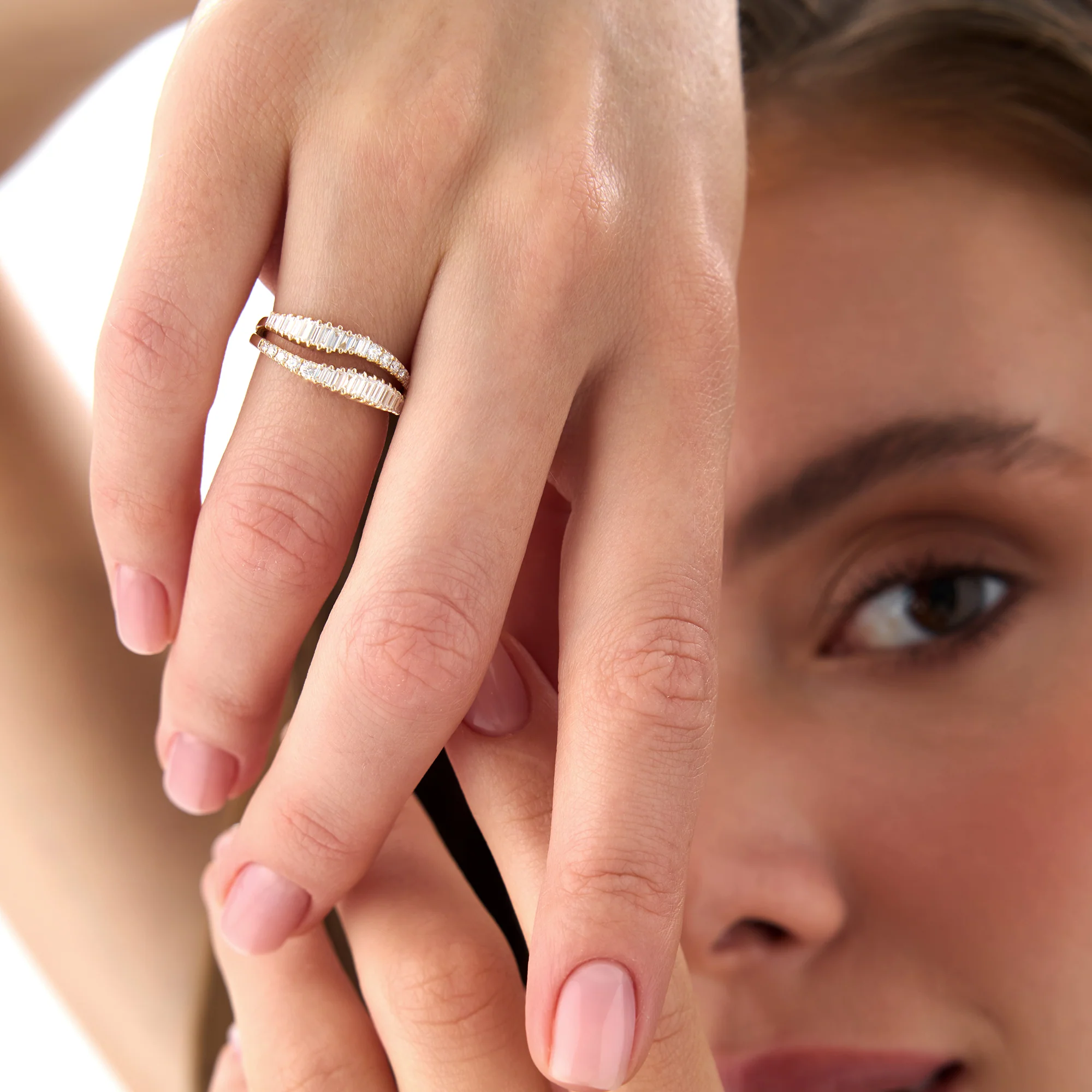 14k Double Row Baguette Diamond Statement Ring - Image 5