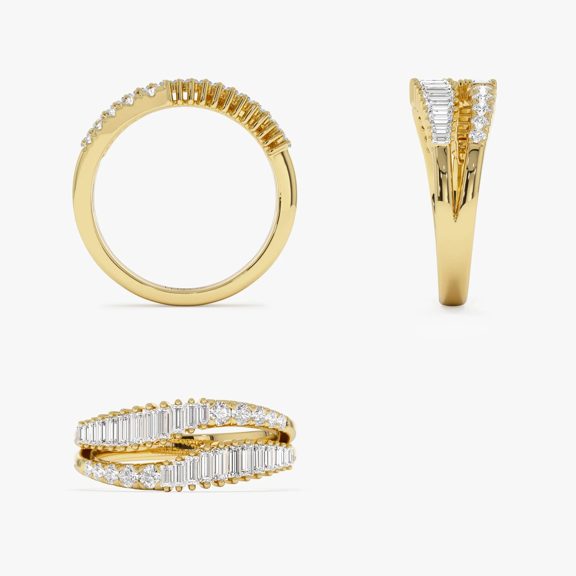 14k Double Row Baguette Diamond Statement Ring - Image 9
