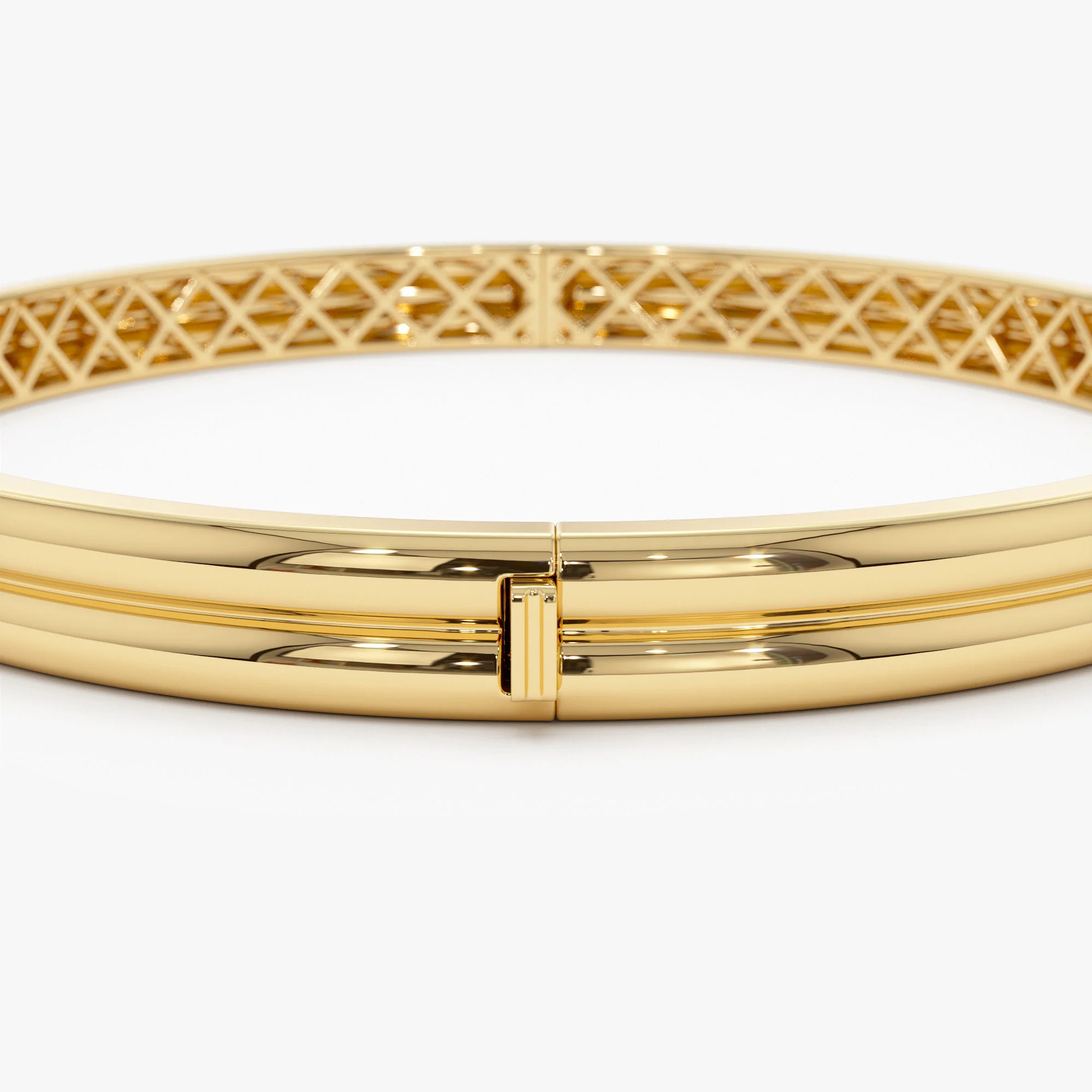 14k Double Row Dome Gold Bangle Bracelet - Image 11