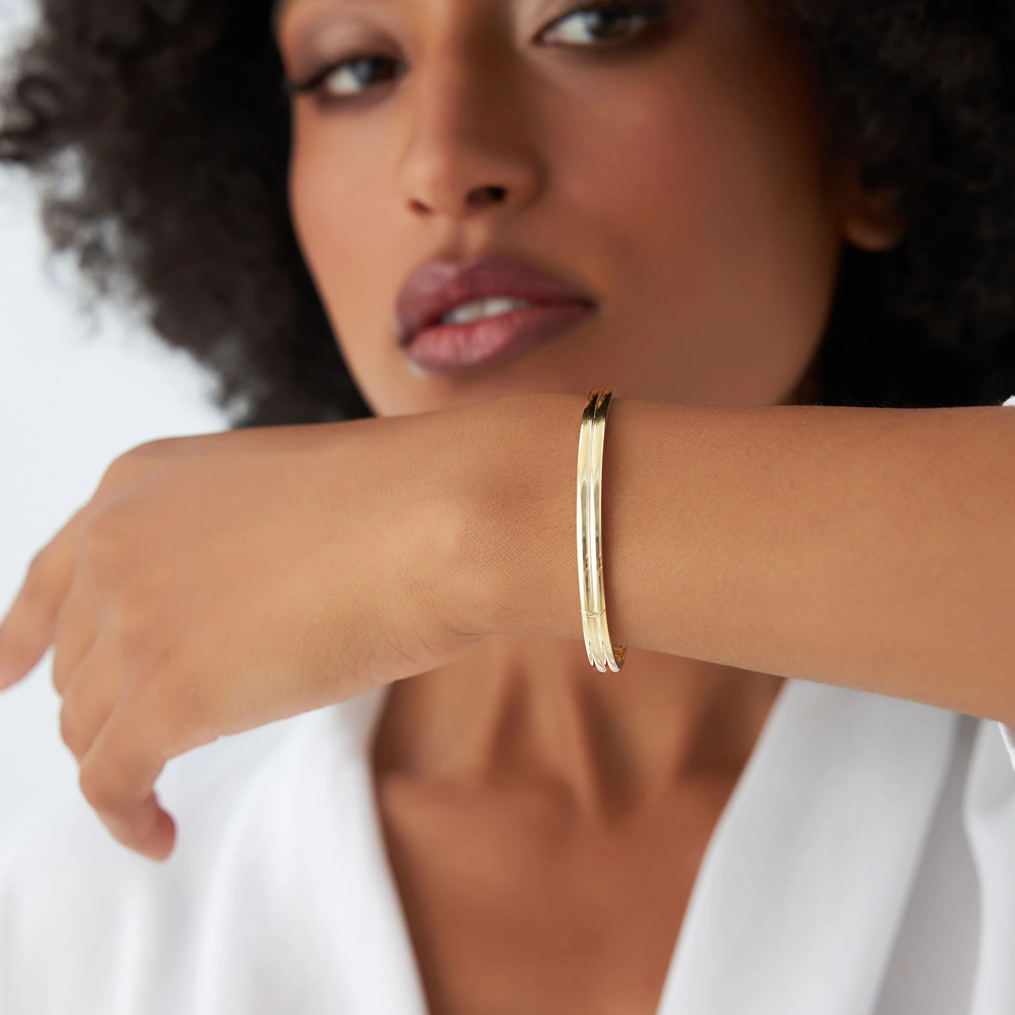 14k Double Row Dome Gold Bangle Bracelet - Image 2