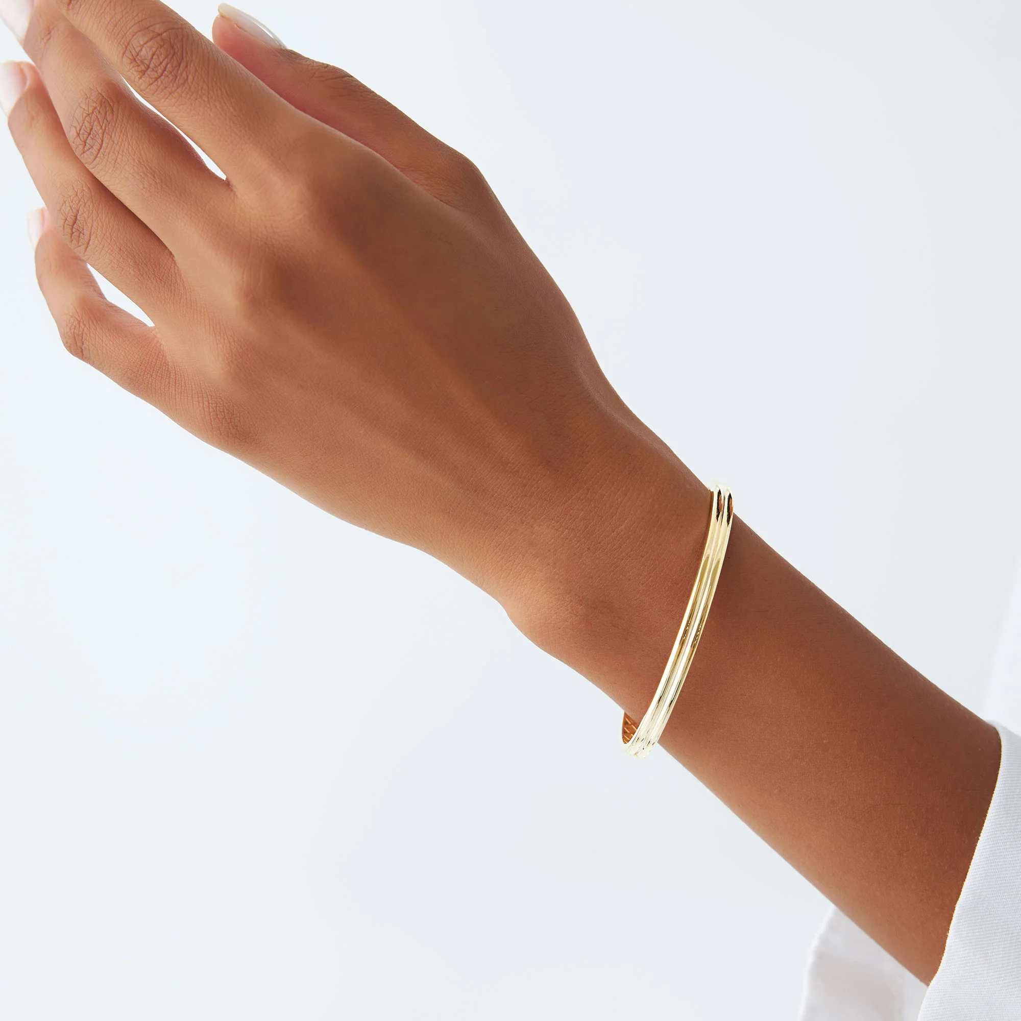 14k Double Row Dome Gold Bangle Bracelet - Image 4