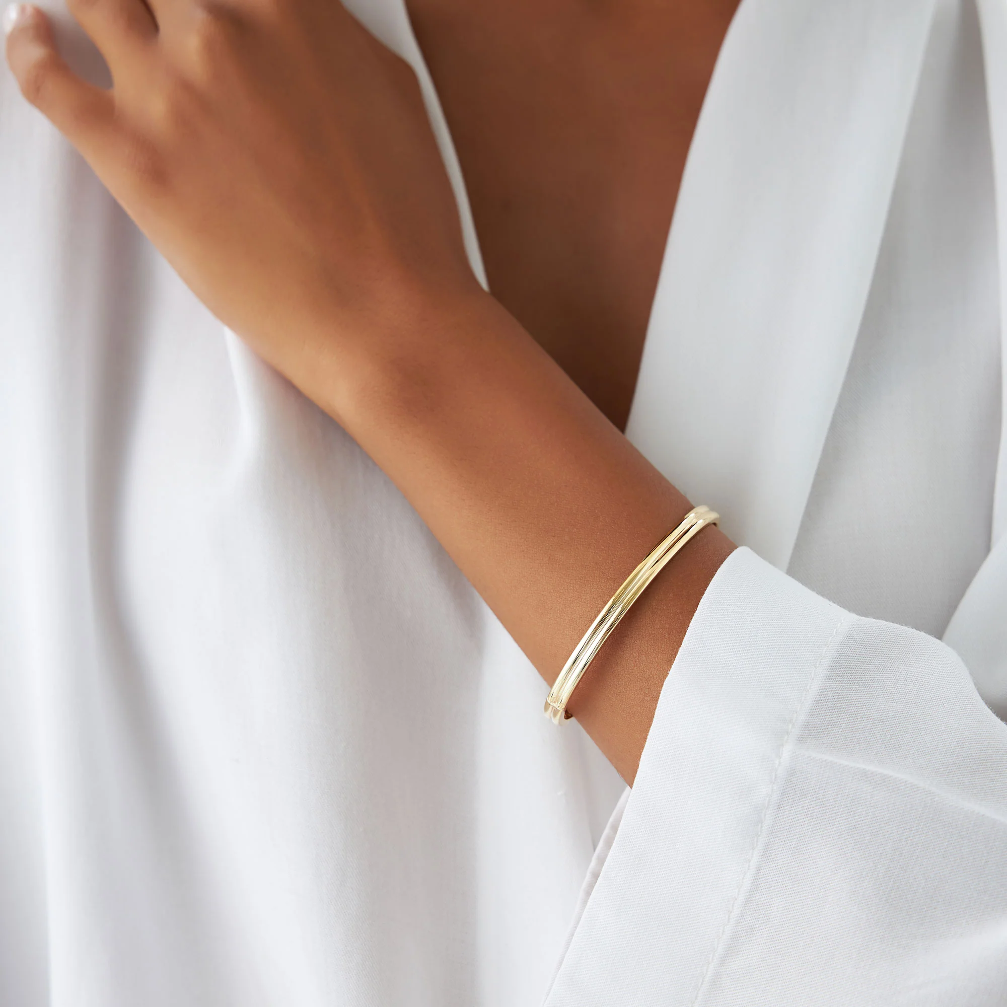 14k Double Row Dome Gold Bangle Bracelet - Image 6