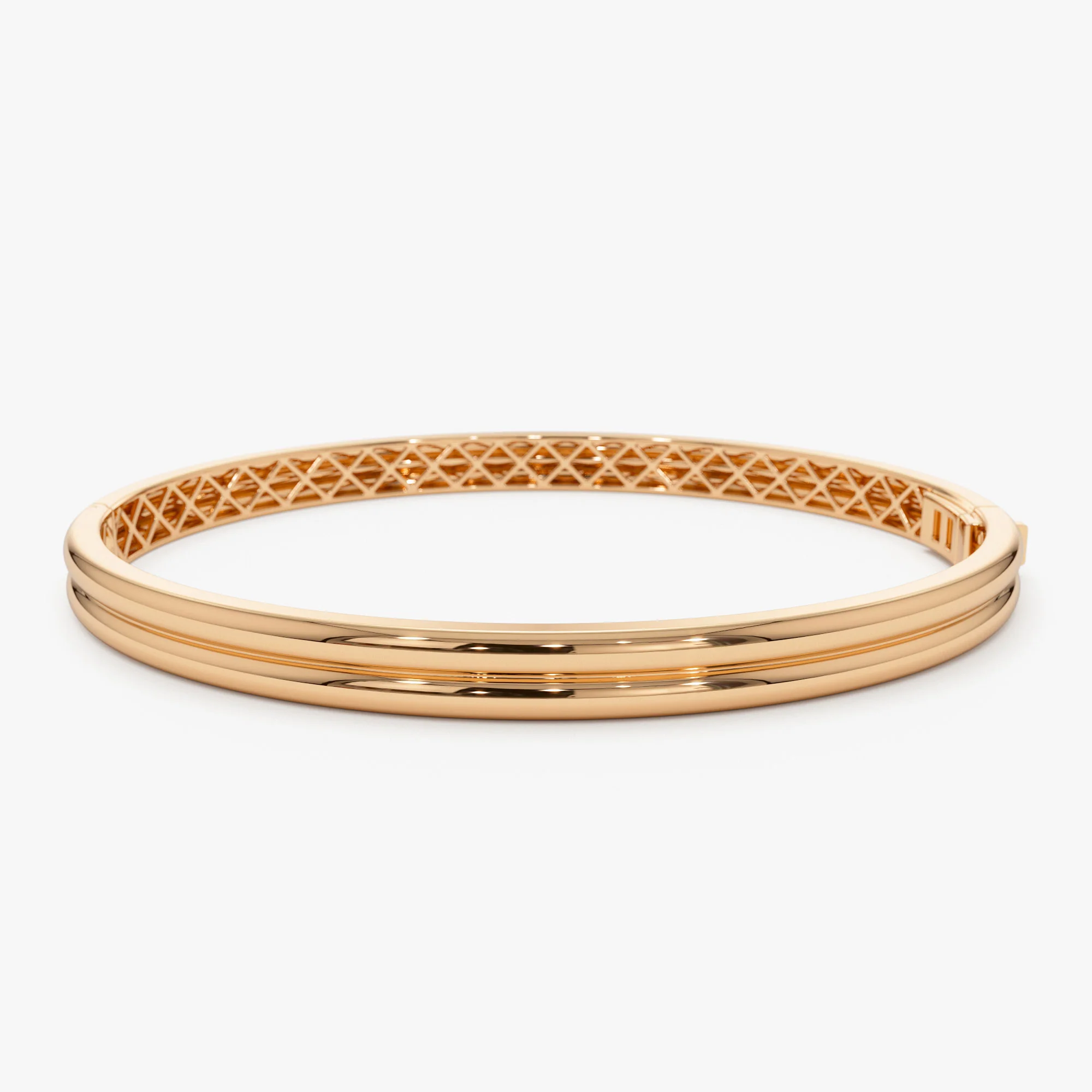14k Double Row Dome Gold Bangle Bracelet - Image 8