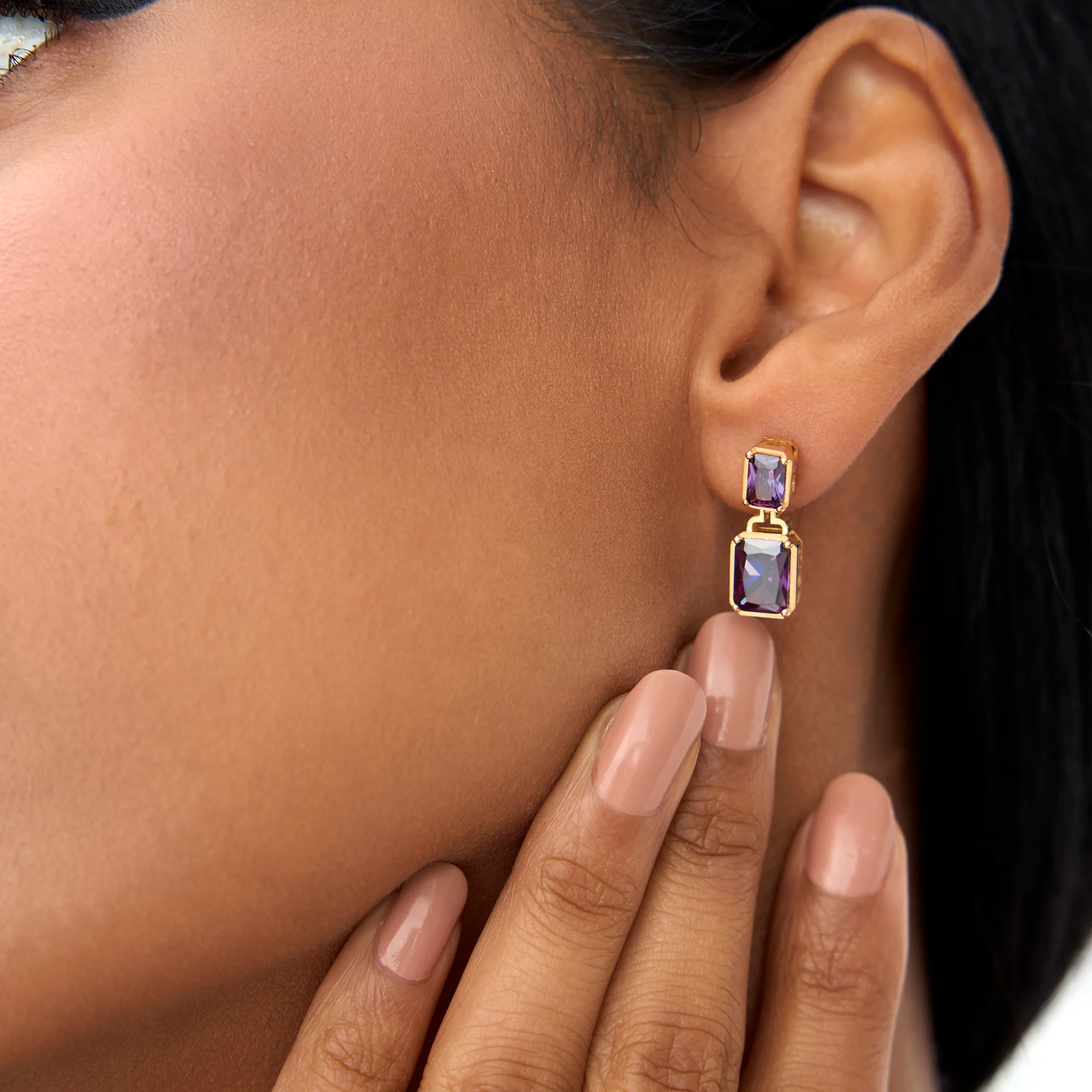 14K Emerald Amethyst Dangle Drop Earrings - Image 2