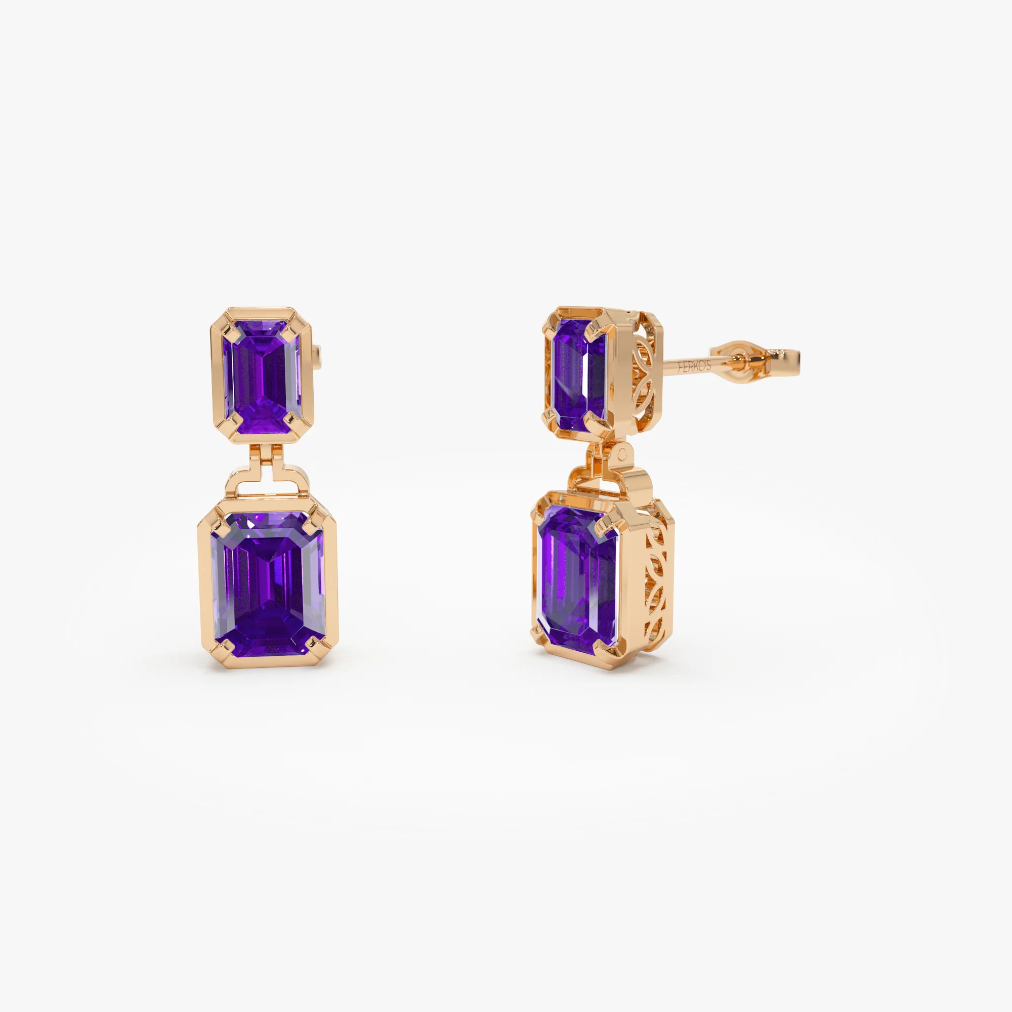 14K Emerald Amethyst Dangle Drop Earrings - Image 5