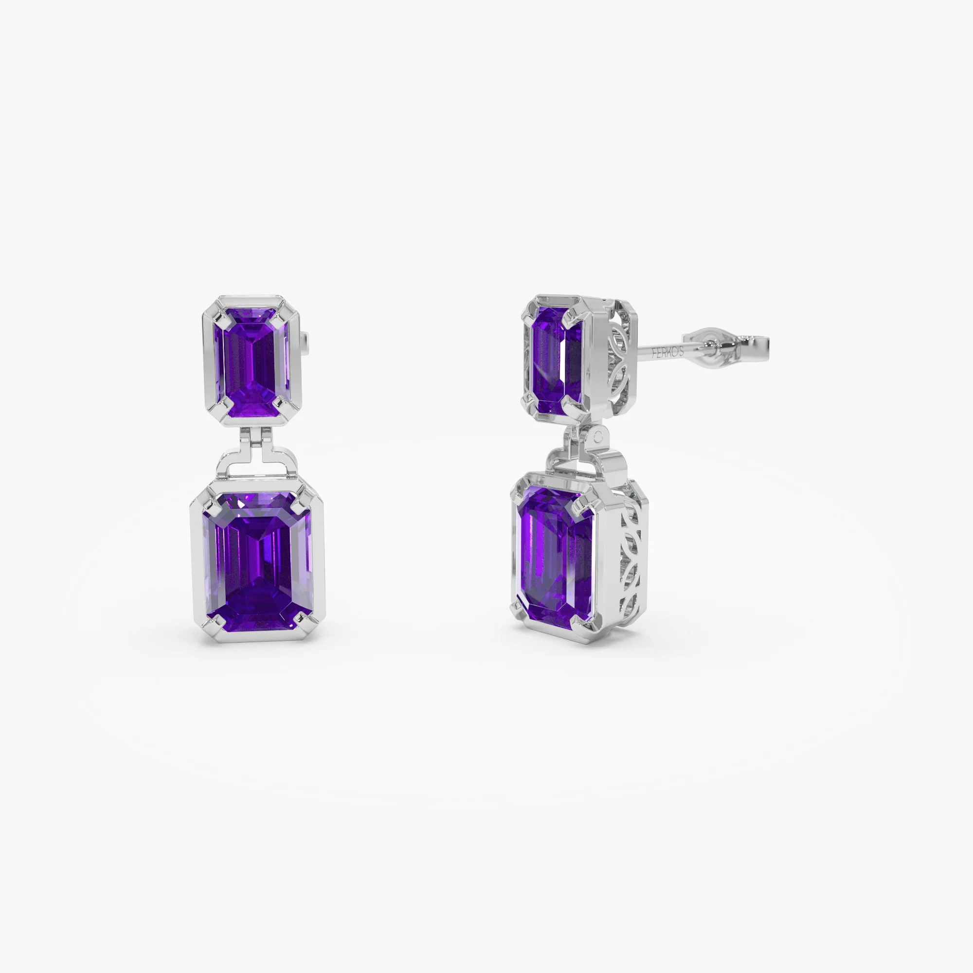 14K Emerald Amethyst Dangle Drop Earrings - Image 6