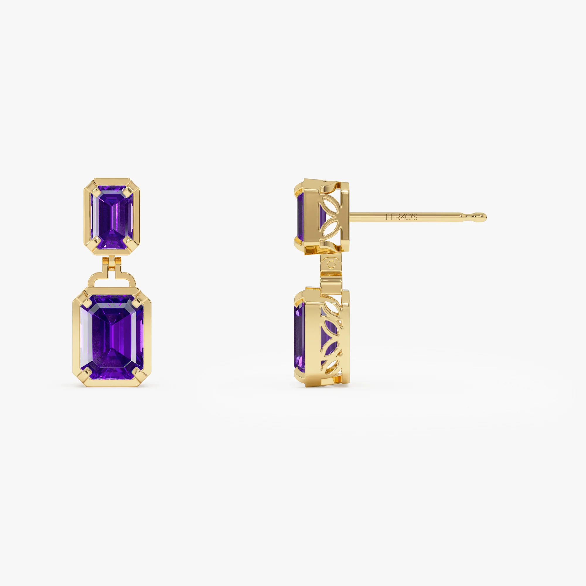 14K Emerald Amethyst Dangle Drop Earrings - Image 7