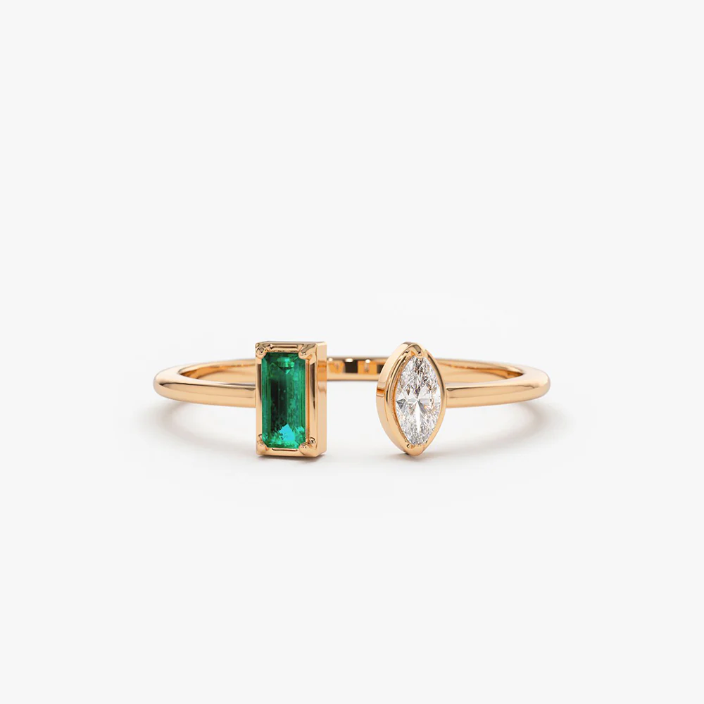 14K Gold Emerald and Diamond Cuff Ring - Image 4