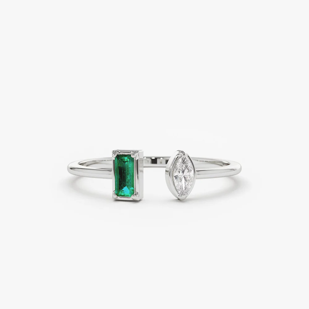 14K Gold Emerald and Diamond Cuff Ring - Image 5