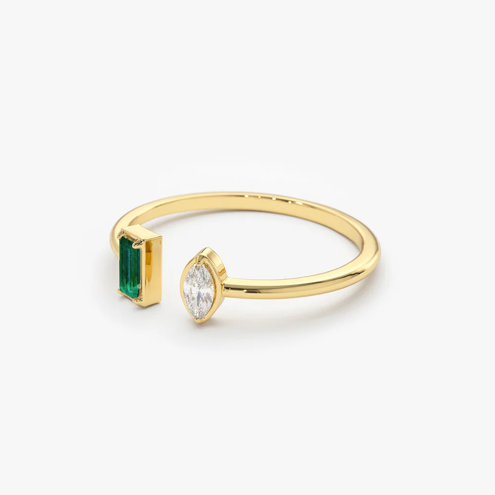 14K Gold Emerald and Diamond Cuff Ring - Image 6