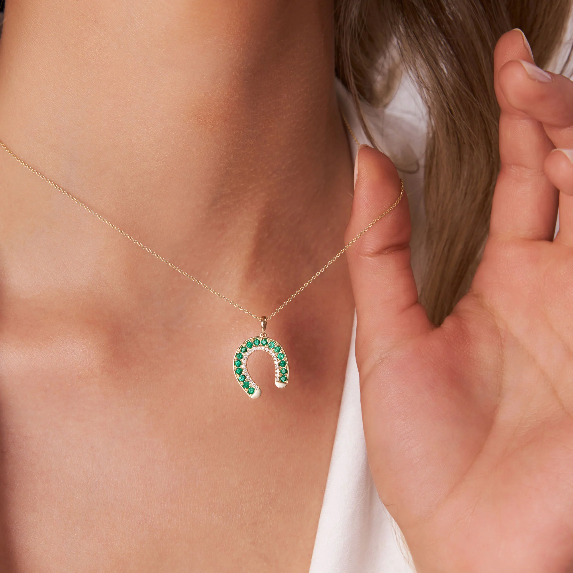 14k Emerald and Diamond Horseshoe Pendant - Image 2