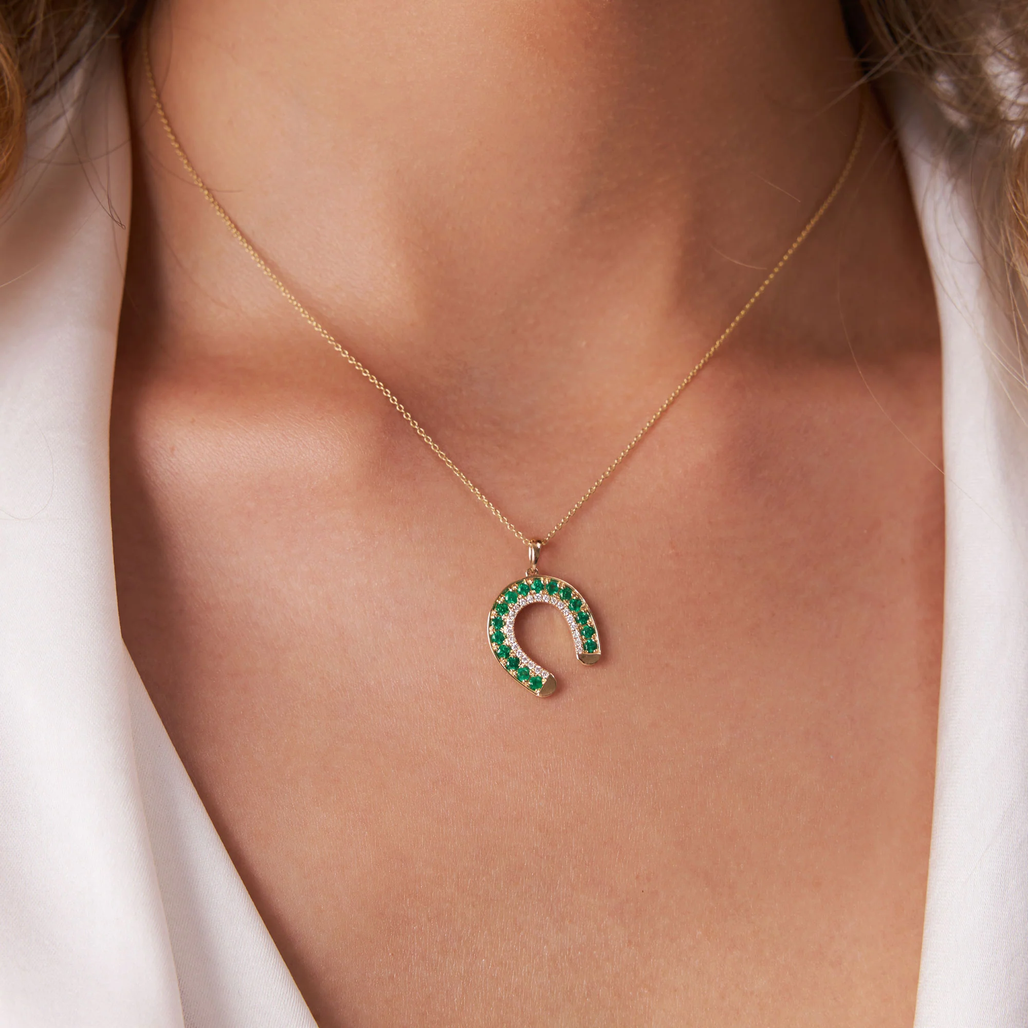 14k Emerald and Diamond Horseshoe Pendant - Image 3