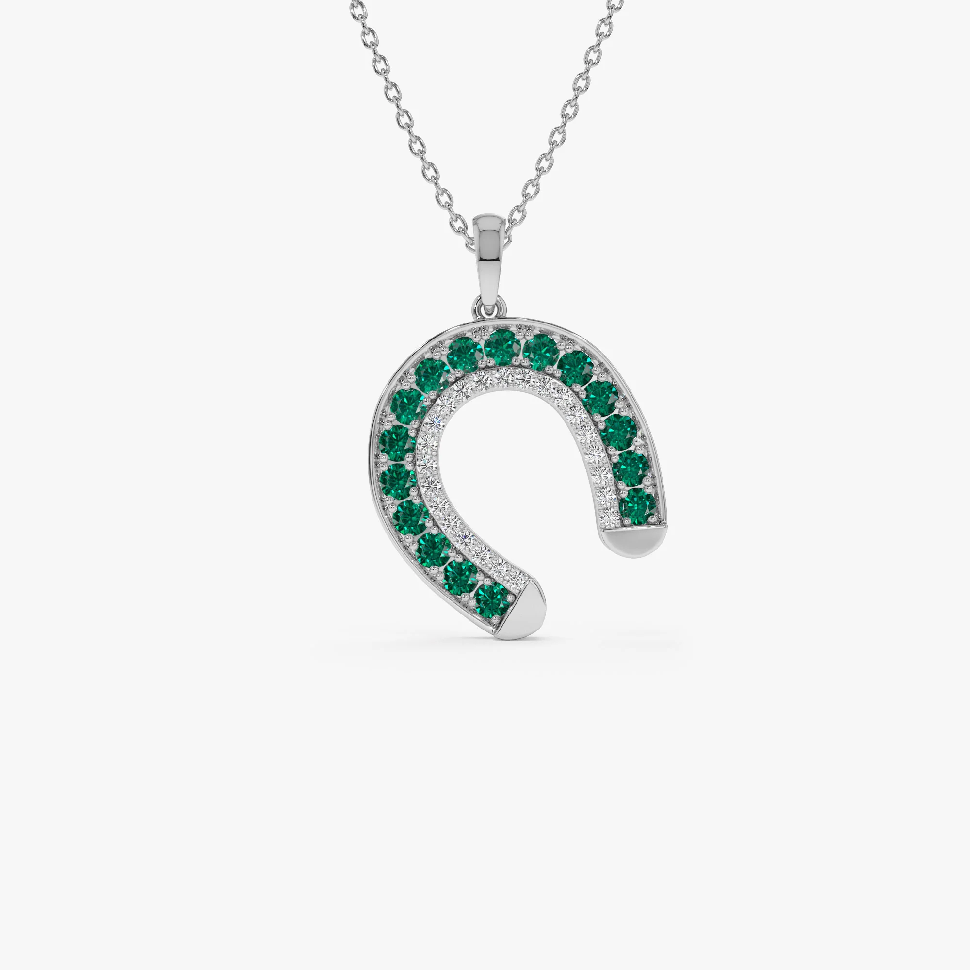14k Emerald and Diamond Horseshoe Pendant - Image 5