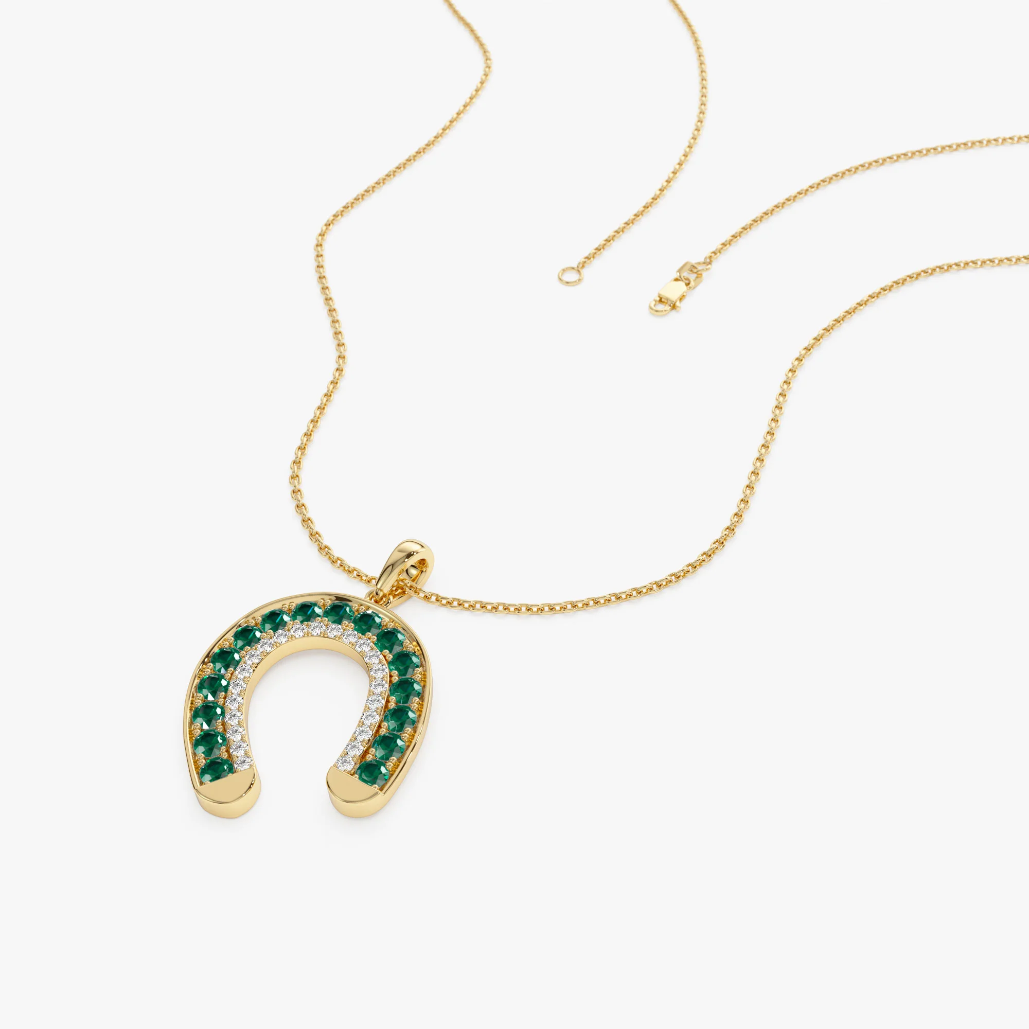 14k Emerald and Diamond Horseshoe Pendant - Image 6