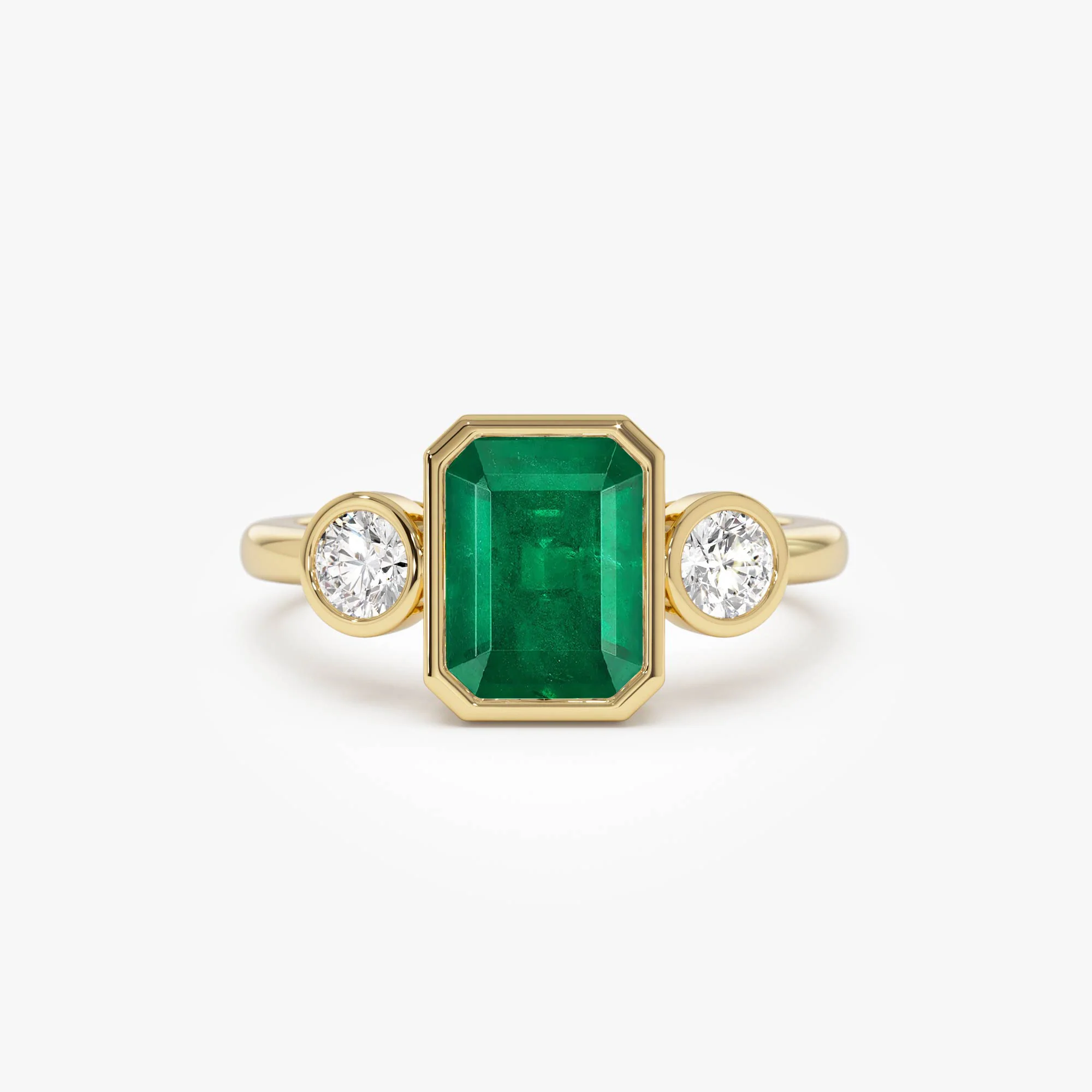 14k Emerald Bezel Set Three Stone Ring
