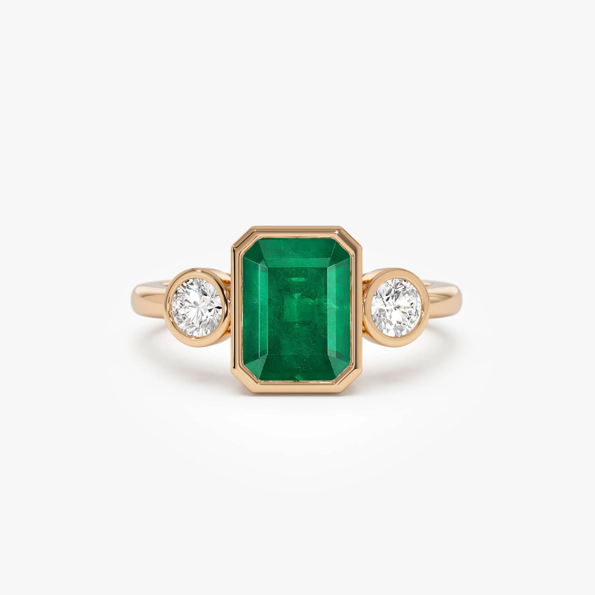 14k Emerald Bezel Set Three Stone Ring - Image 6