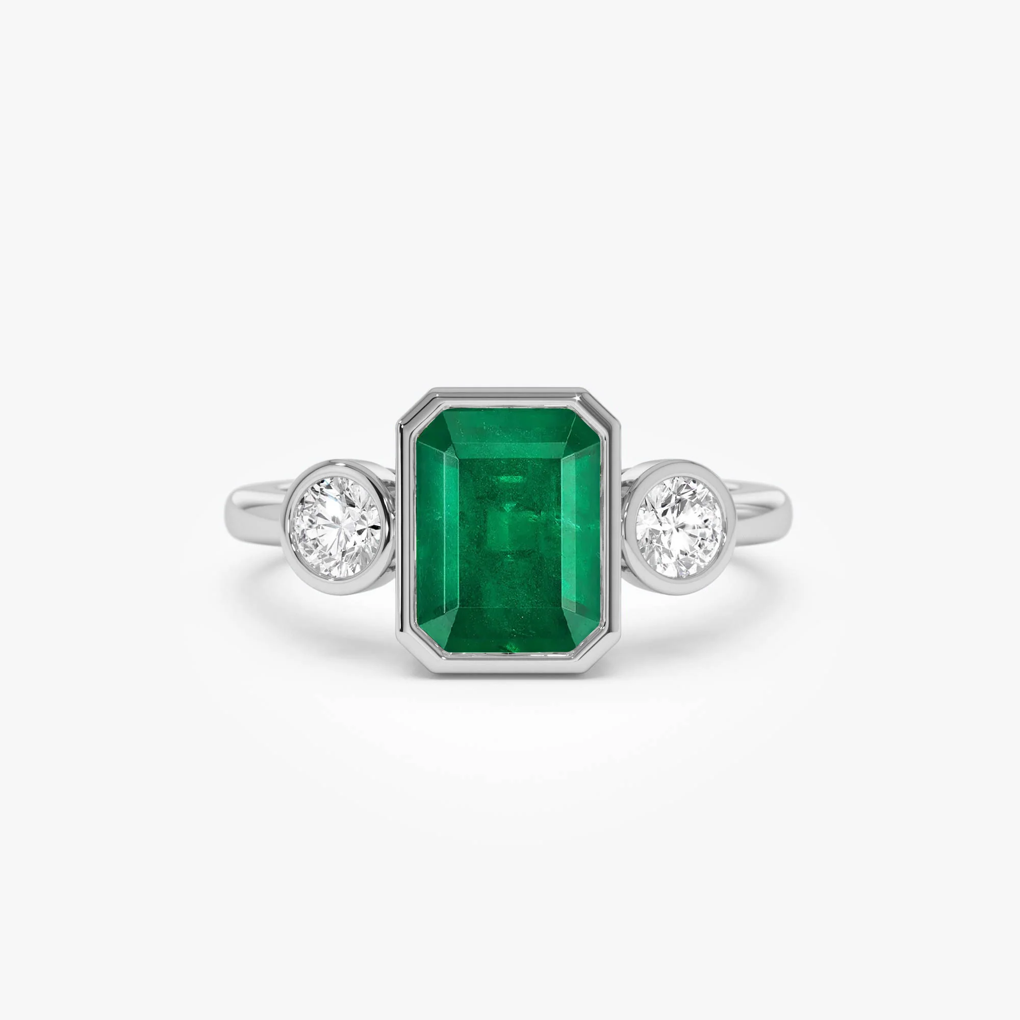 14k Emerald Bezel Set Three Stone Ring - Image 7