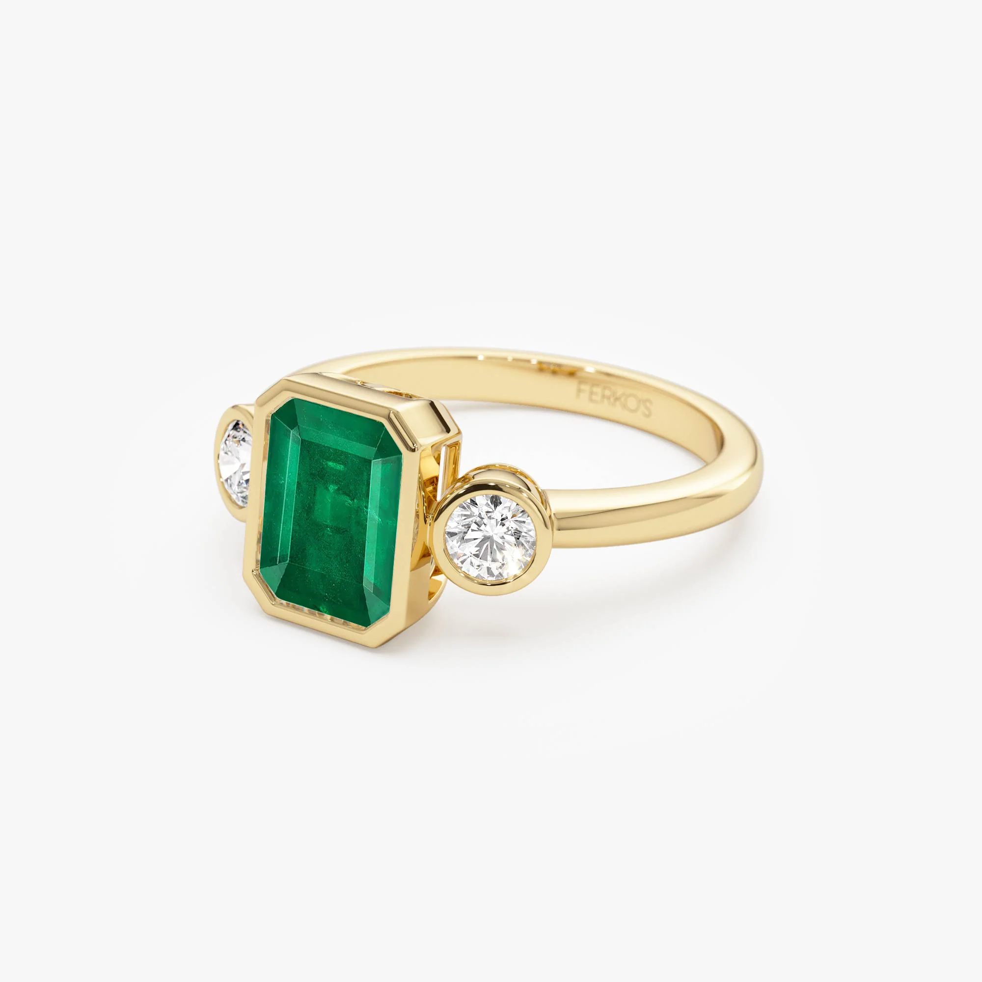 14k Emerald Bezel Set Three Stone Ring - Image 8