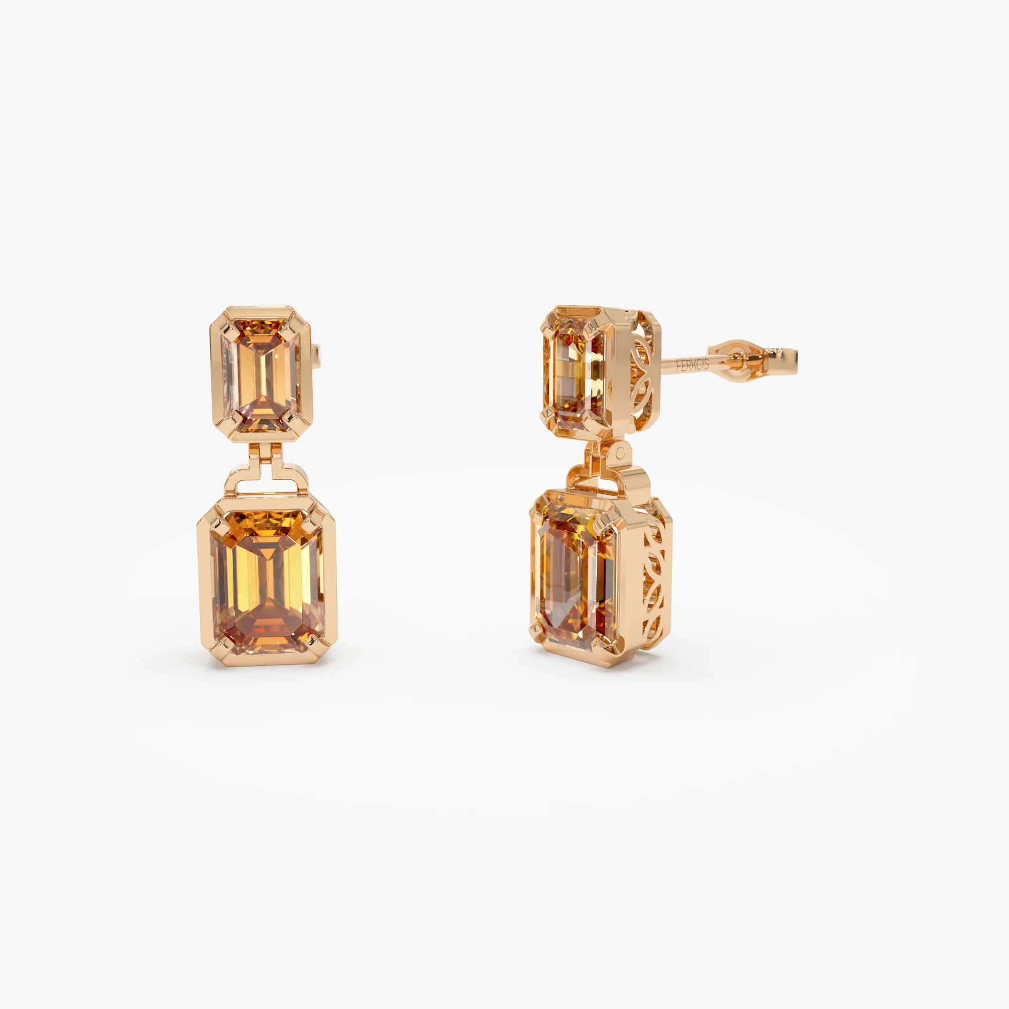 14K Emerald Citrine Dangle Drop Earrings - Image 2
