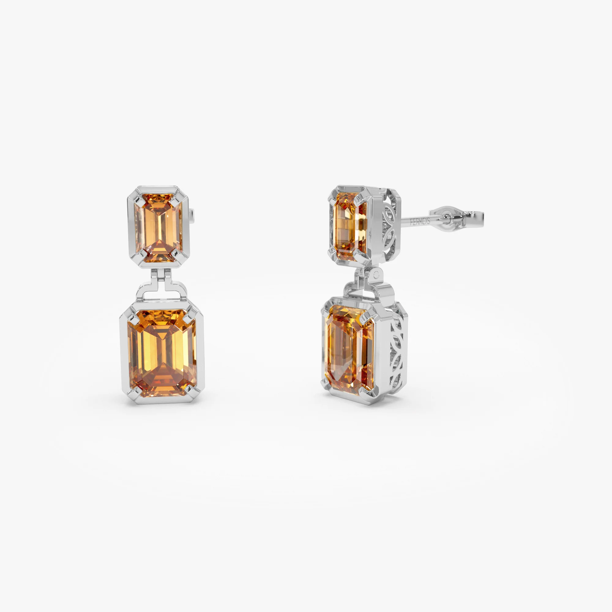 14K Emerald Citrine Dangle Drop Earrings - Image 3