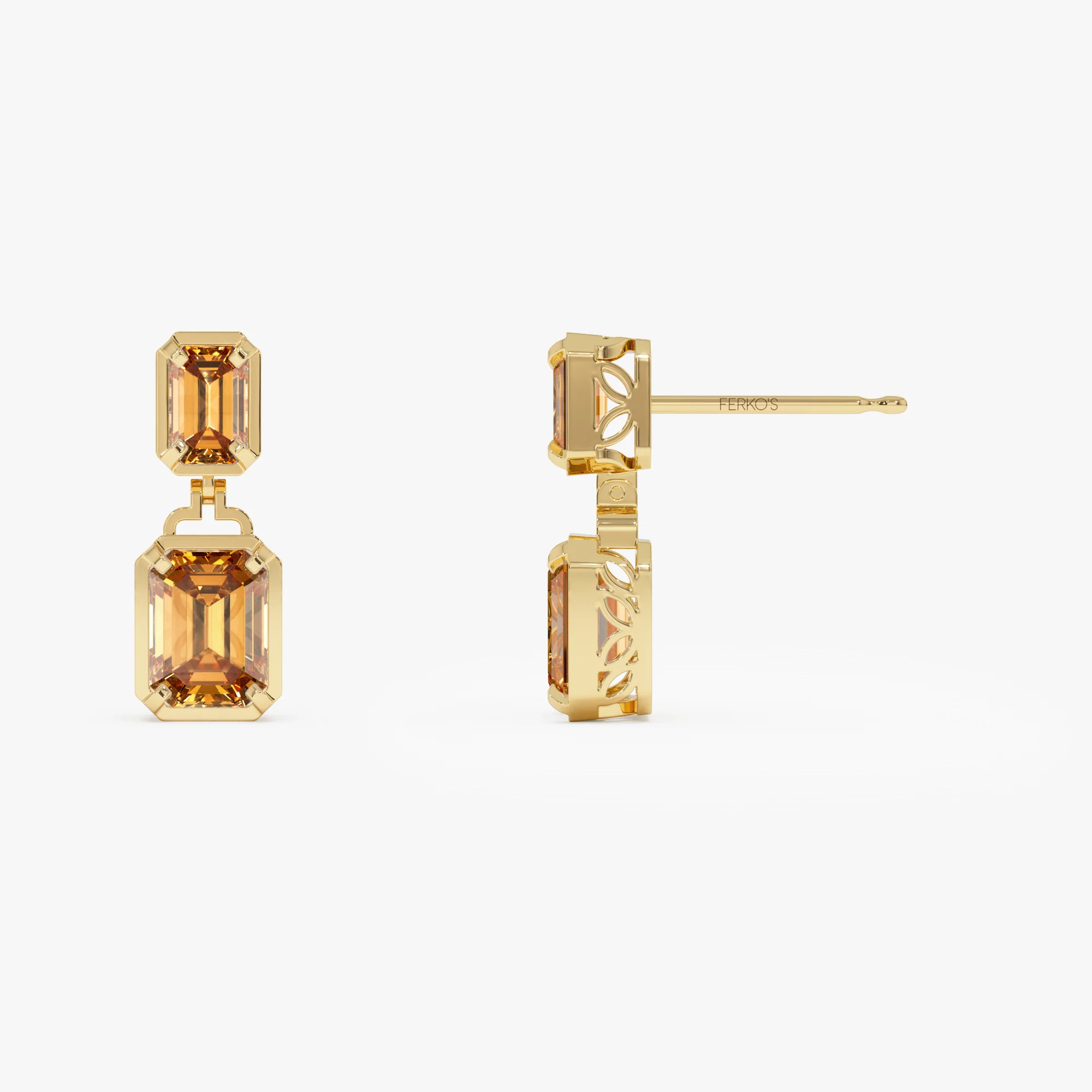 14K Emerald Citrine Dangle Drop Earrings - Image 4