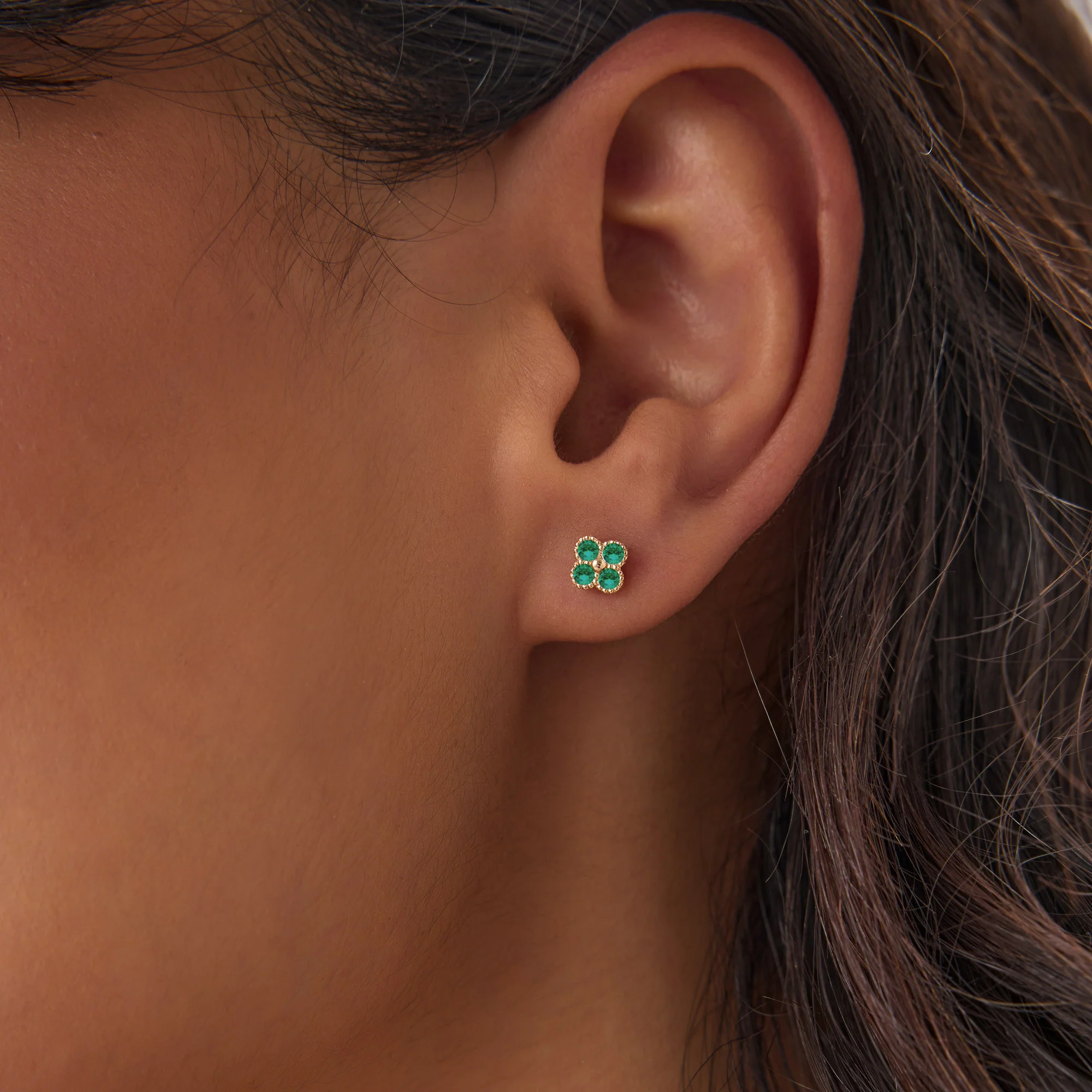 14k Emerald Clover Beaded Studs - Image 2