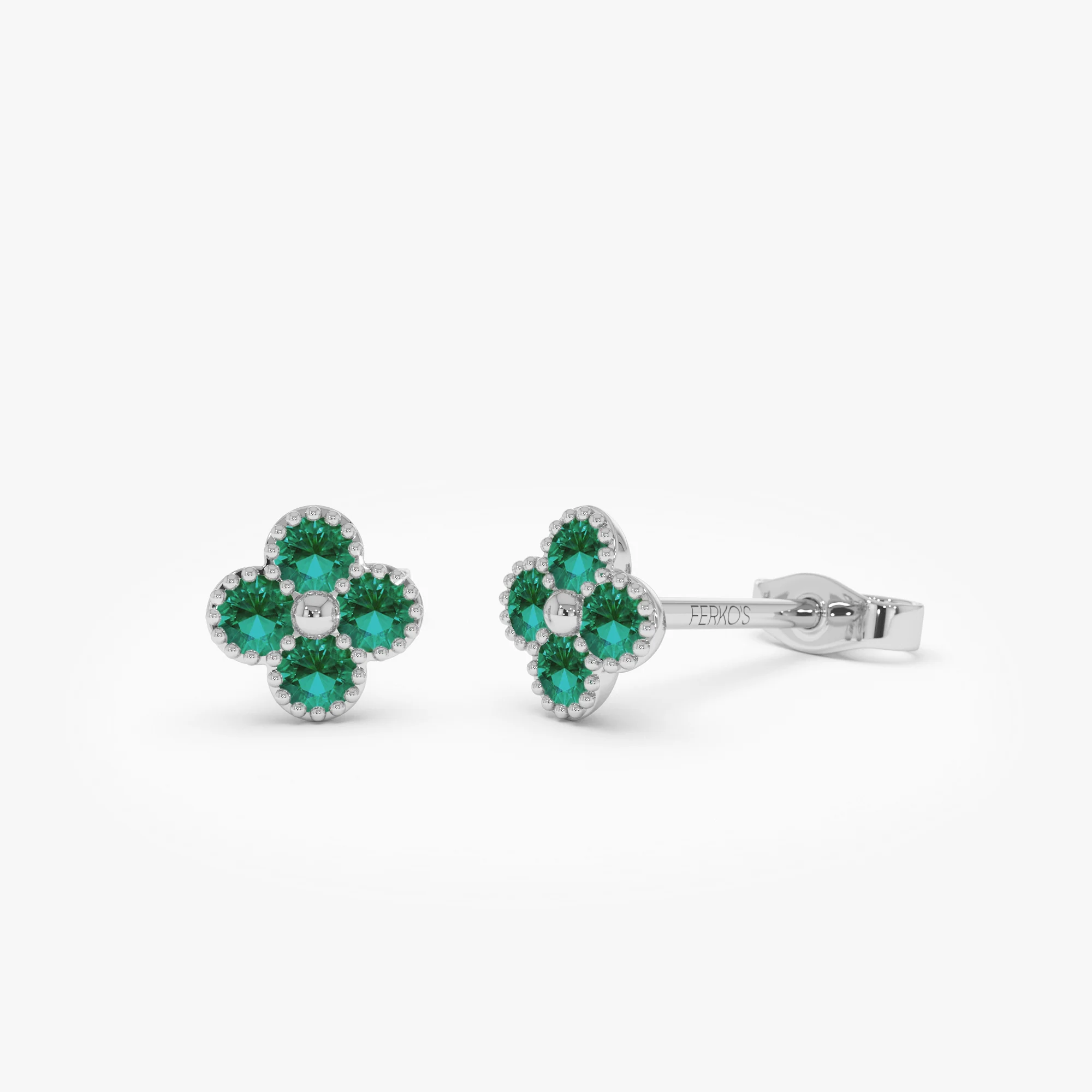 14k Emerald Clover Beaded Studs - Image 5